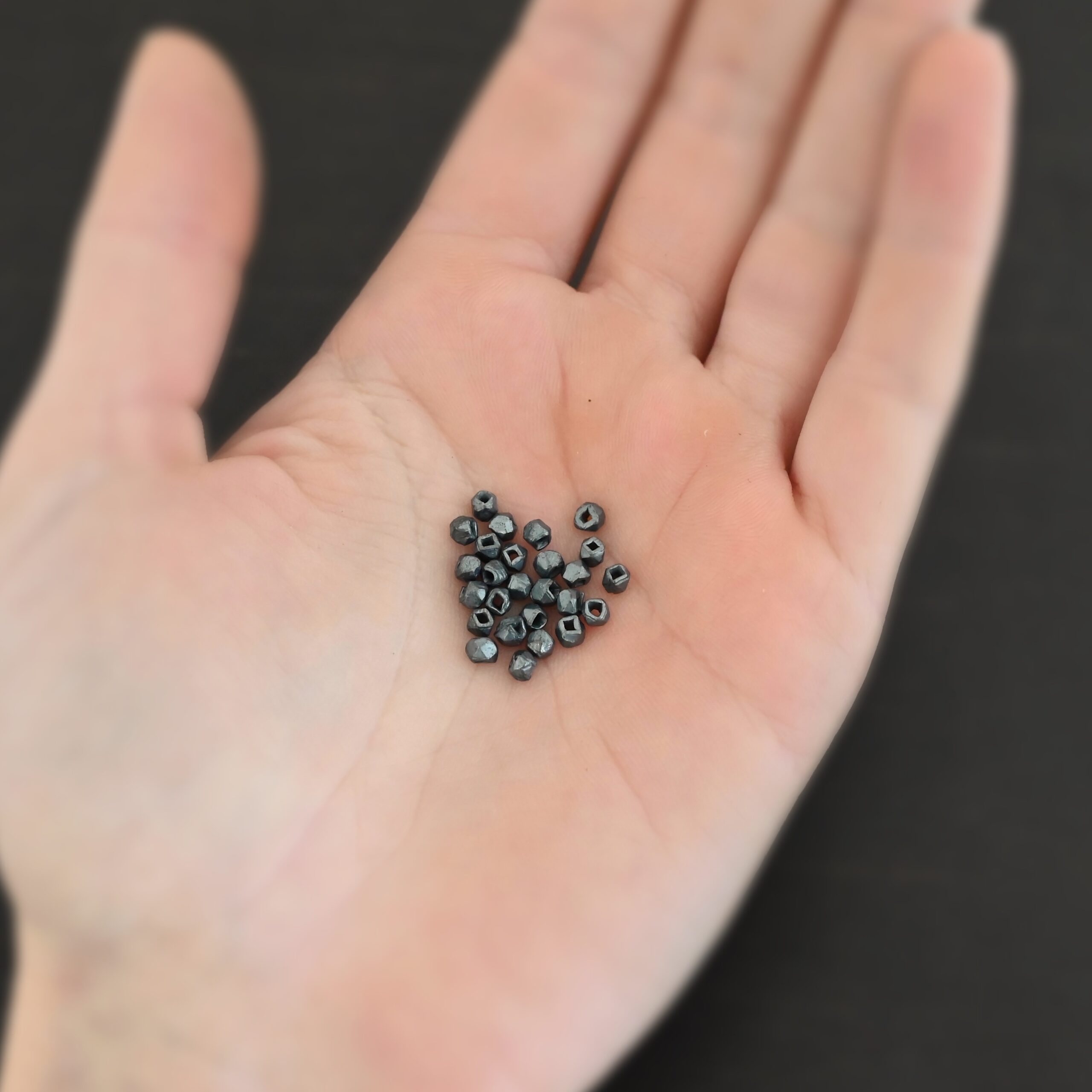 Cubed Beads ox Silver oxidized cubed beads shown in hand