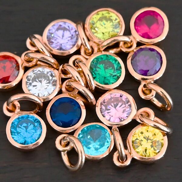 Rose Gold Plated 6mm Birthstone Charm shown on dark background