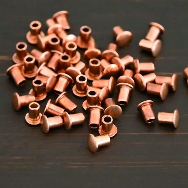 Copper Rivets shown on dark background