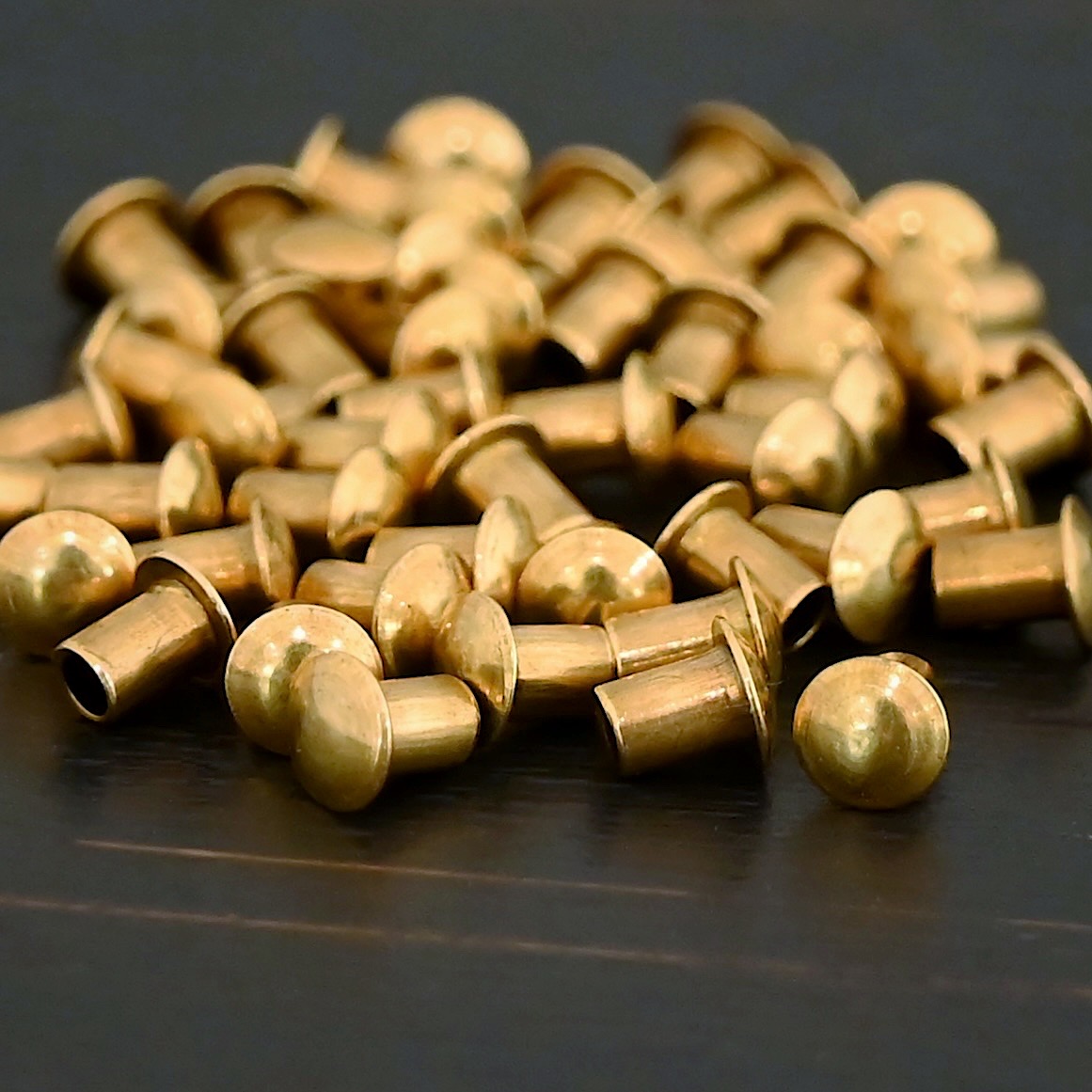 3/32x1/8 Brass Rivets shown on dark background