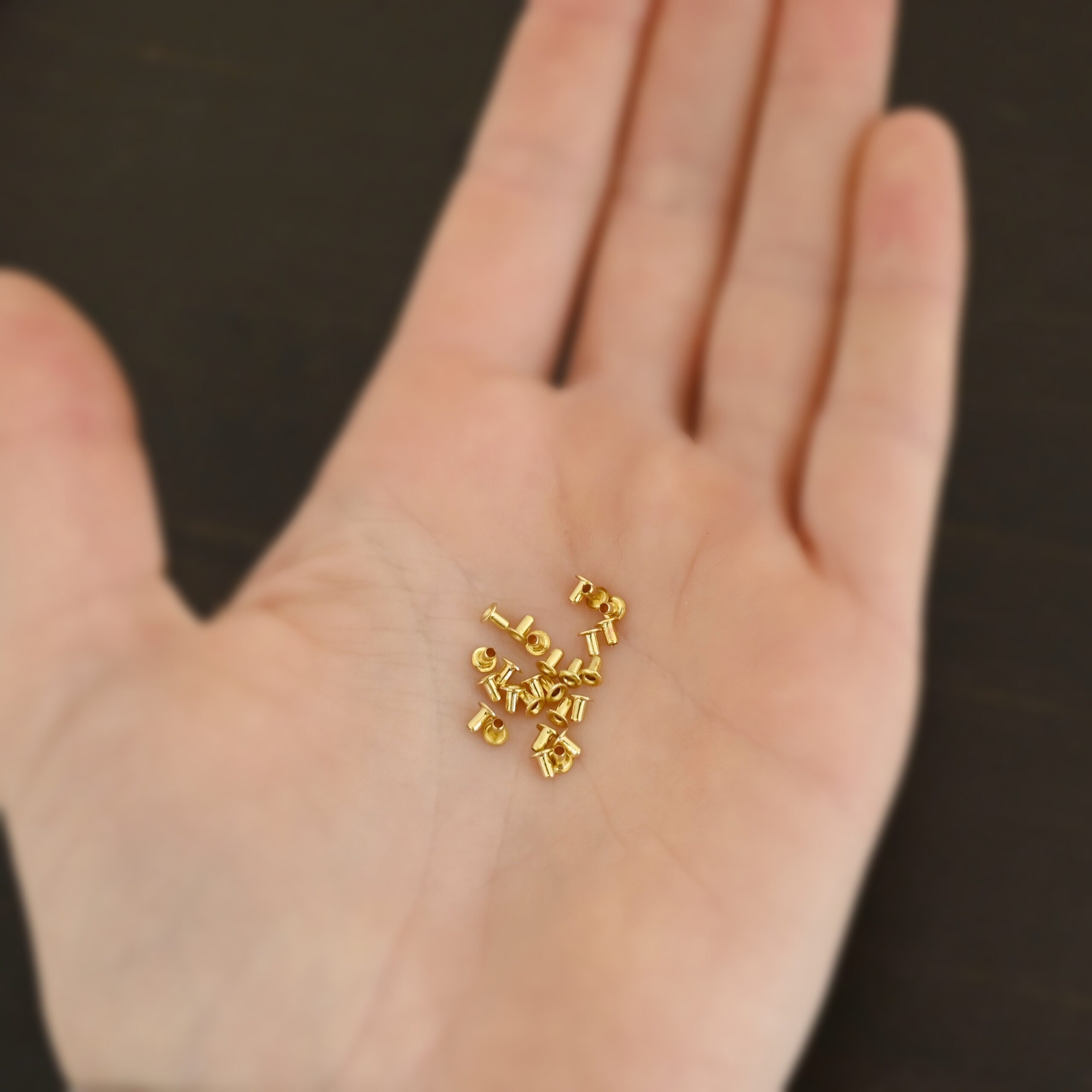 EZ Riveter 1/16x3/32 - Brass 1/16x3/32 brass eyelets for EZ Riveter shown in hand