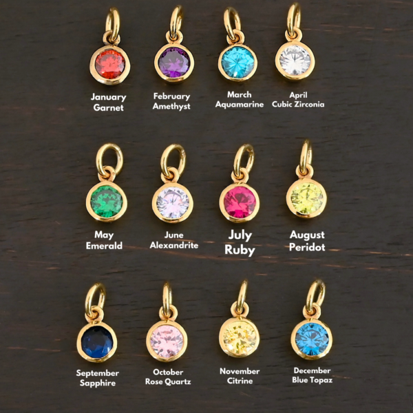 Gold Plated 6mm Birthstone Charm shown on dark background