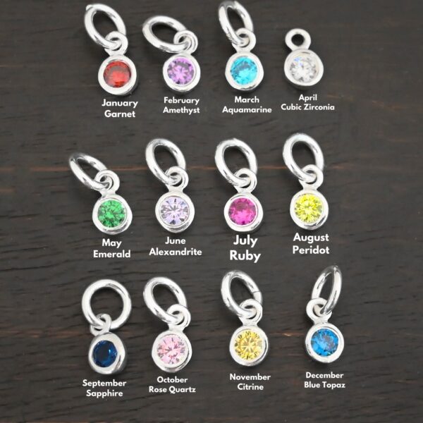 Silver shiny 4mm Birthstone Charms shown on dark background