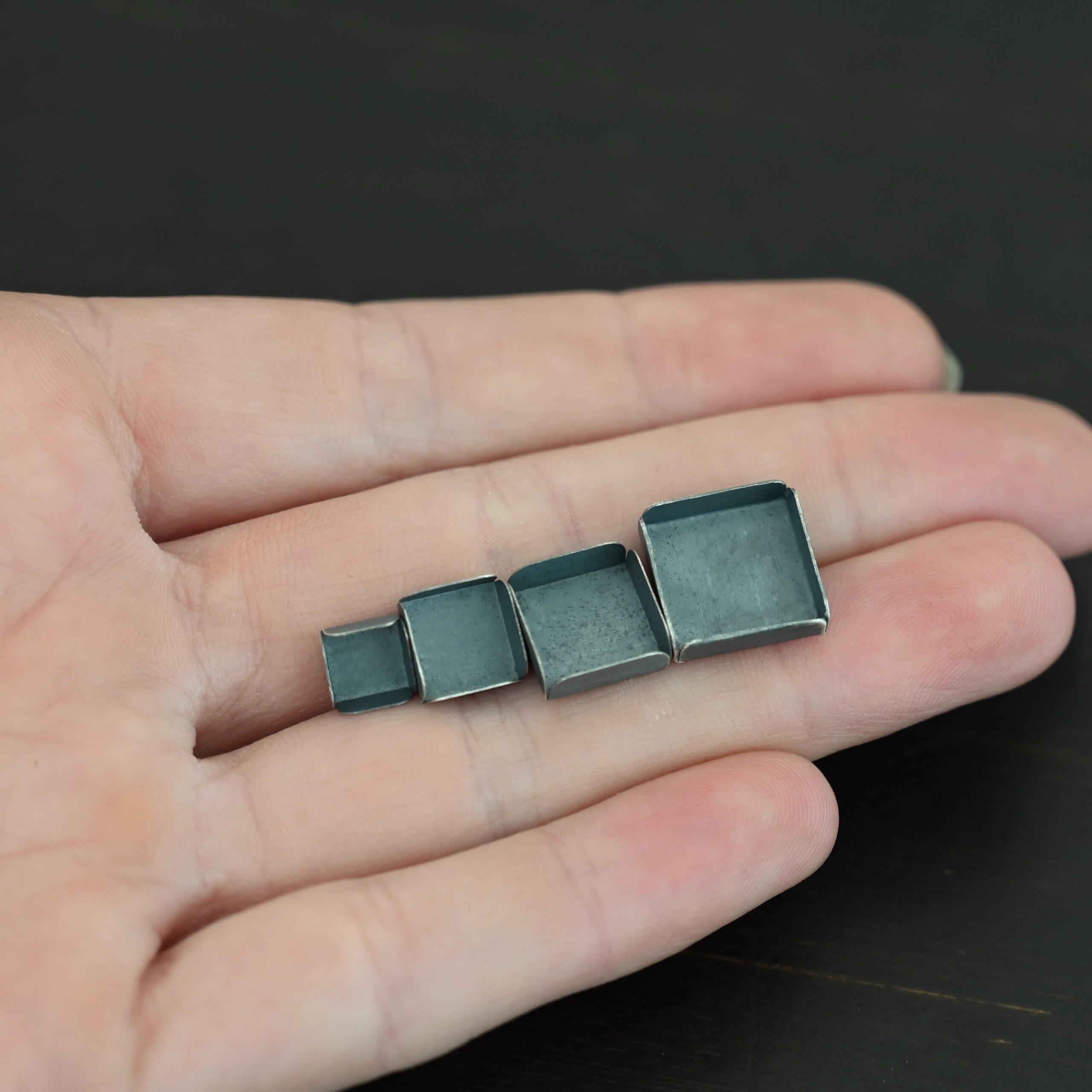 Split Wall Sq Bezel Cup - oxidized shown in hand