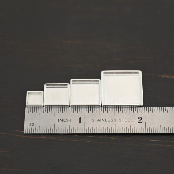 Thick square bezel cups - shiny shown by ruler