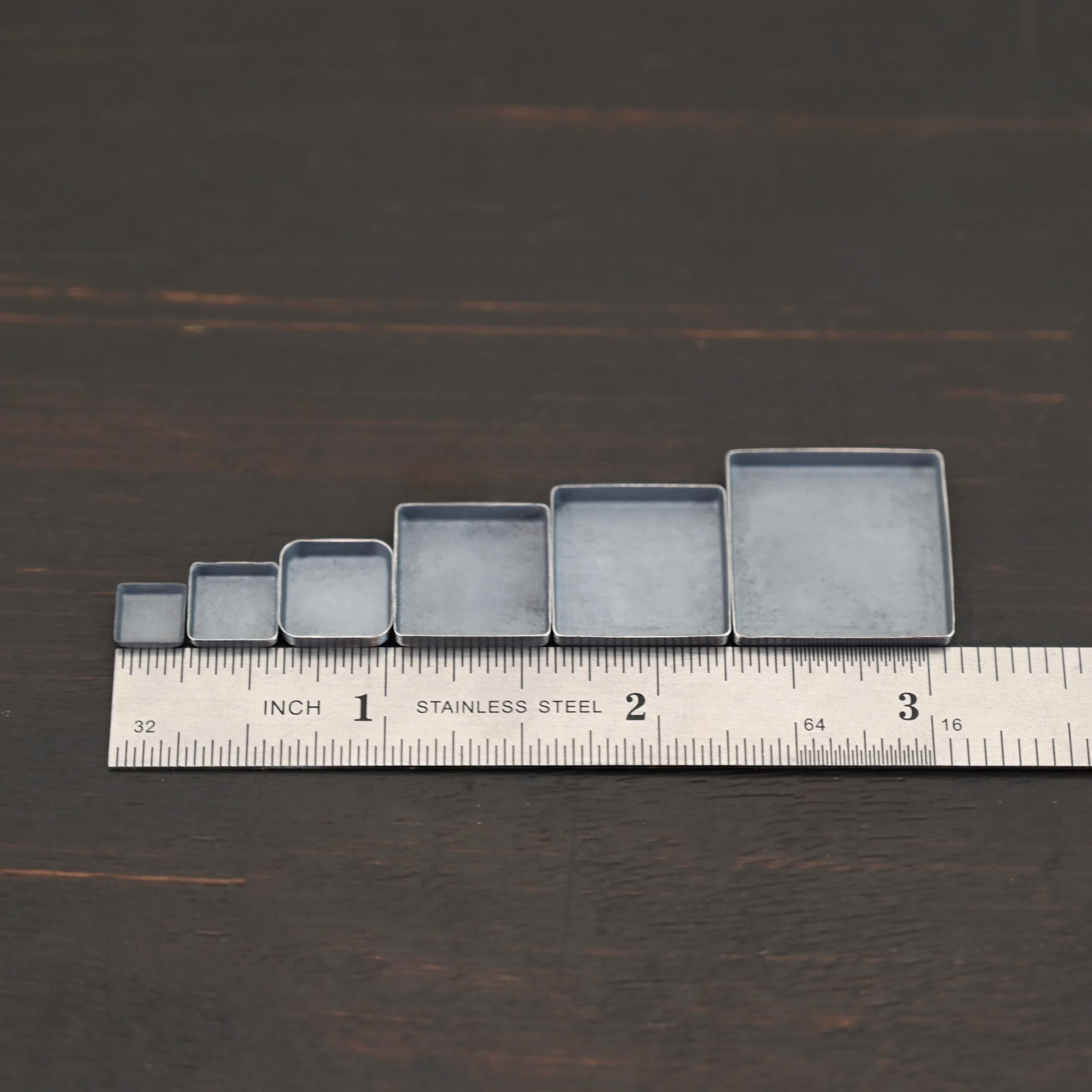 square bezel cups - oxidized square bezel cups - oxidized shown by ruler