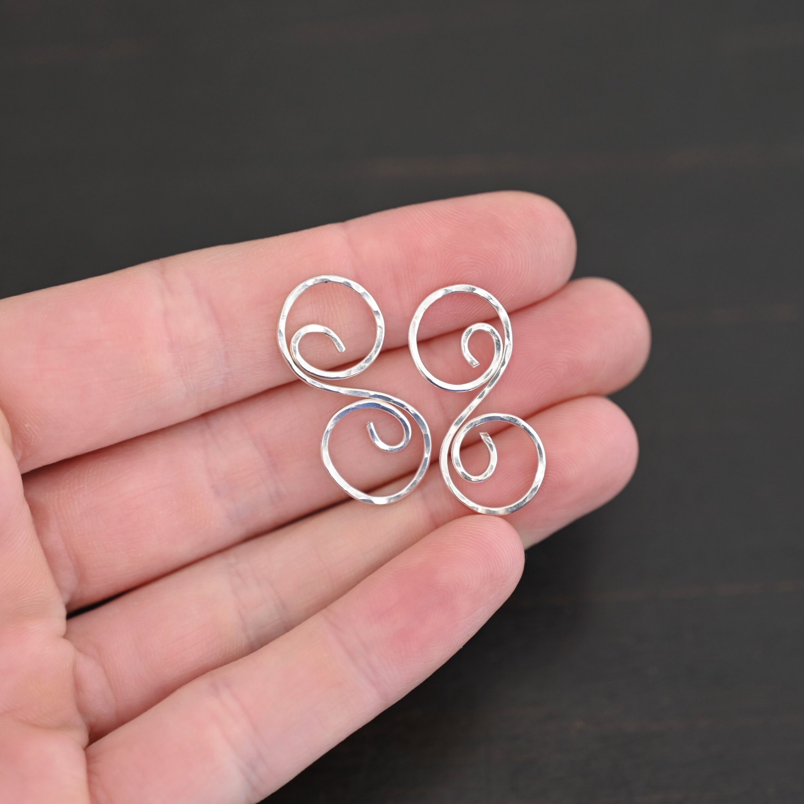 Paired S Shaped Finding - shiny hammered shown in hand