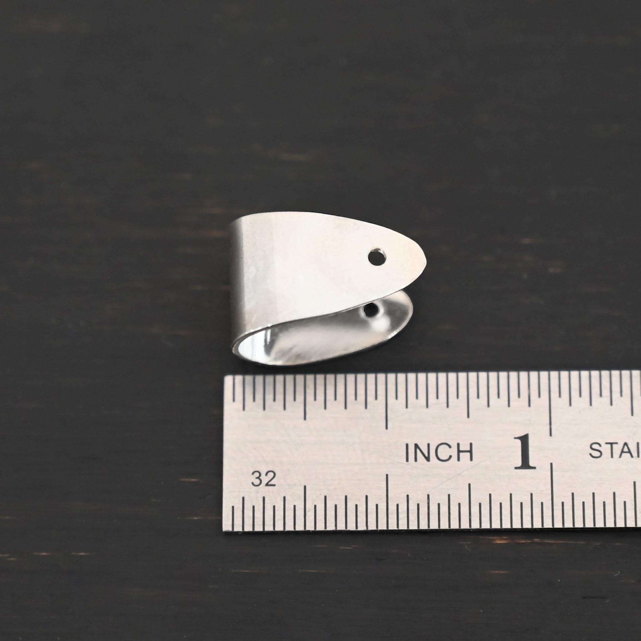 Handmade Pinch Bail - shiny plain shown by ruler