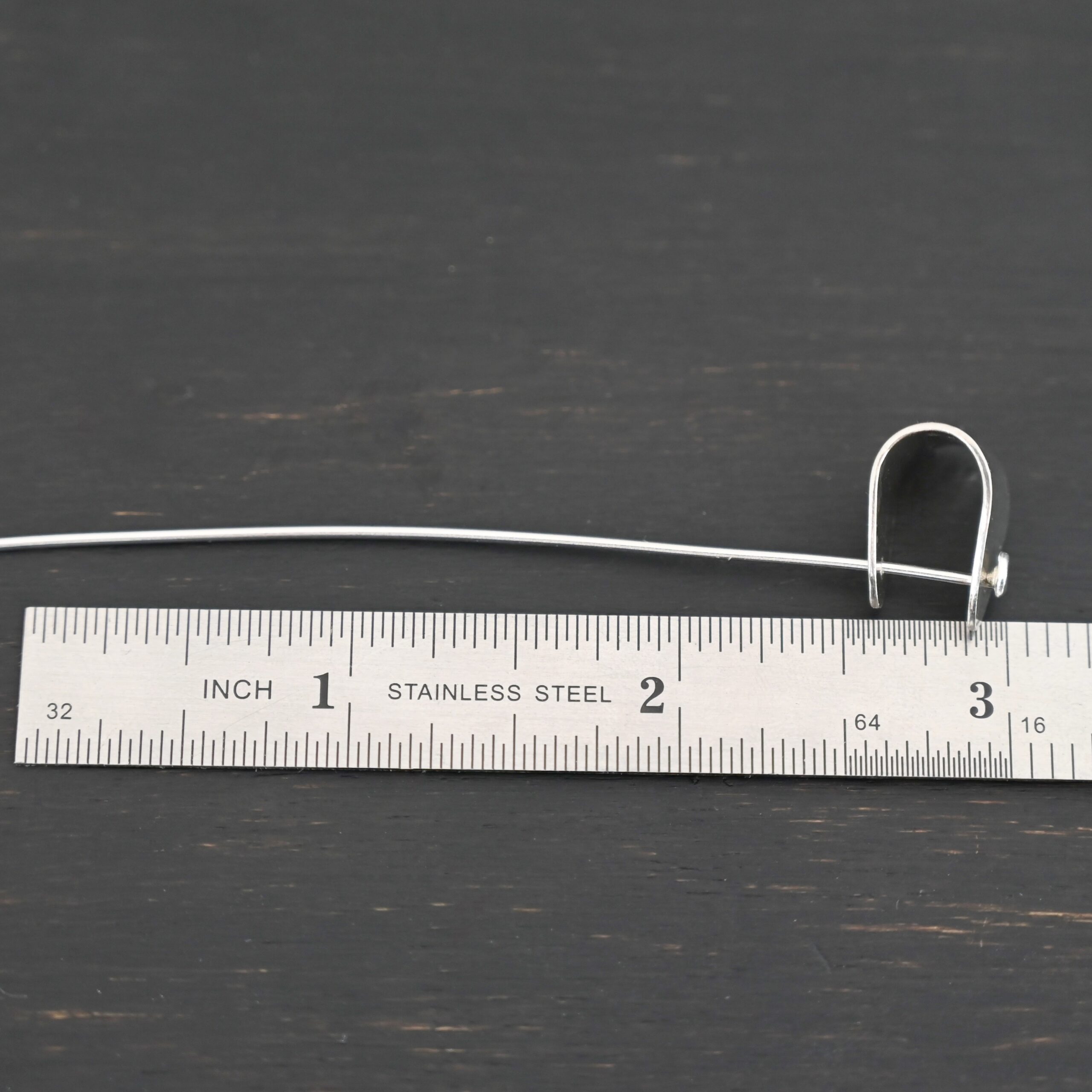 Handmade Pinch Bail - shiny headpin shown by ruler