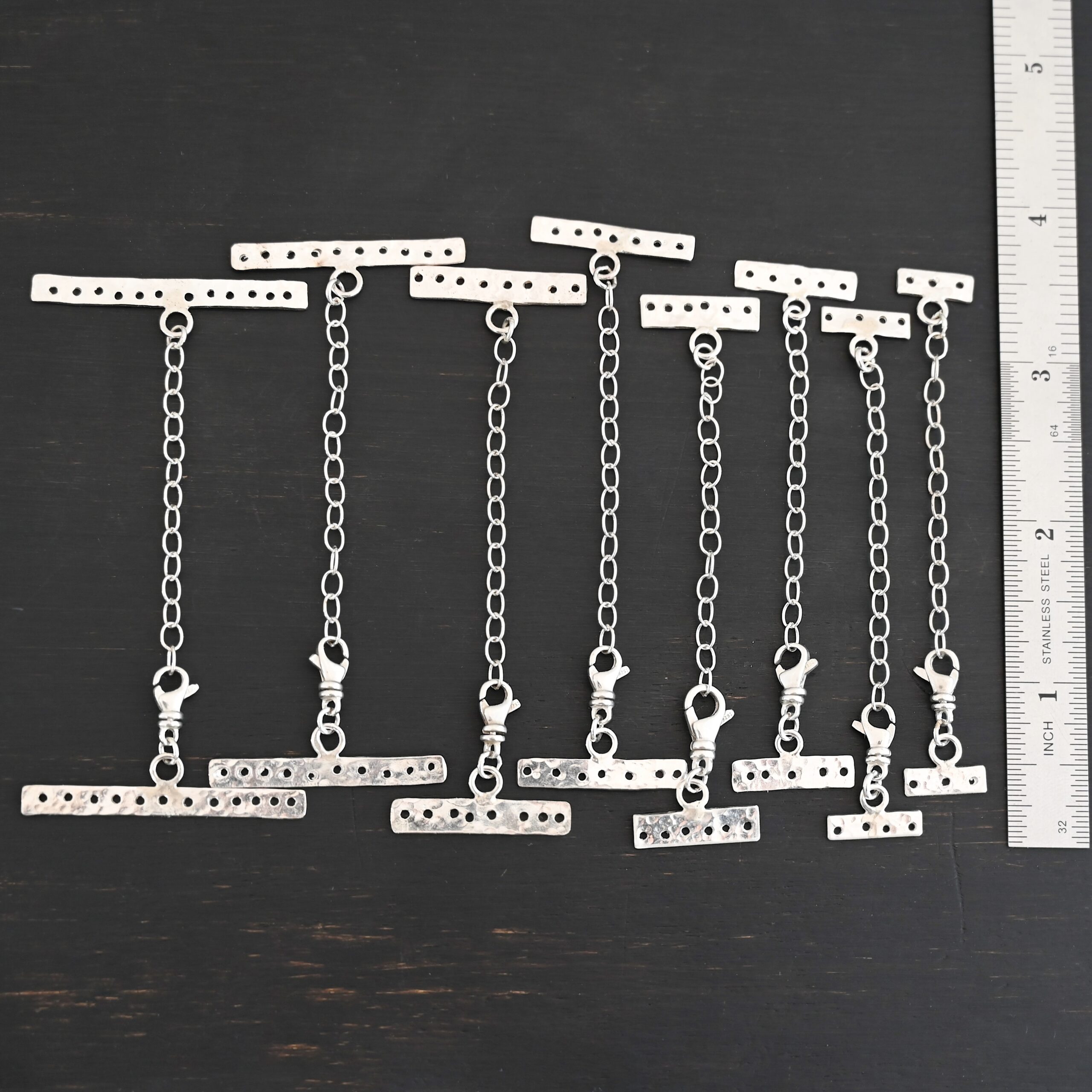 Mason multi strand clasp - shiny shown by ruler