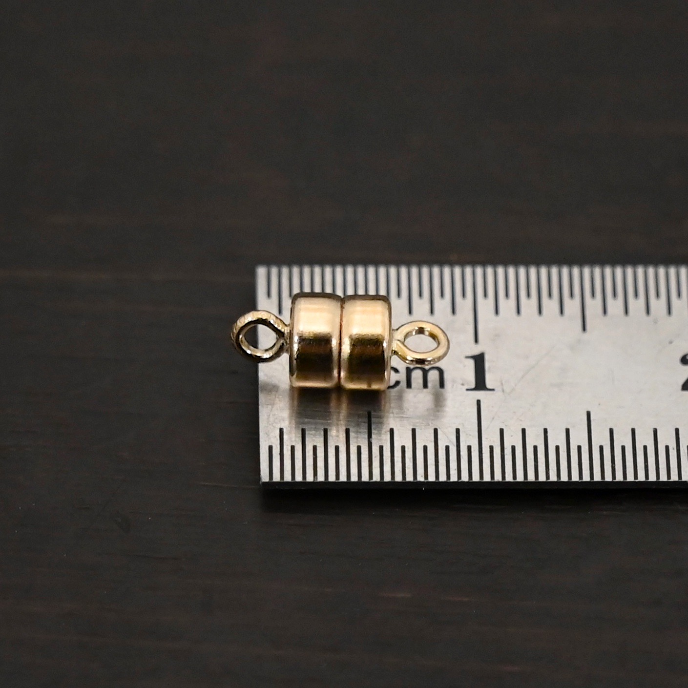 Mae 14k GF Round Disc Magnetic Clasp shown by ruler