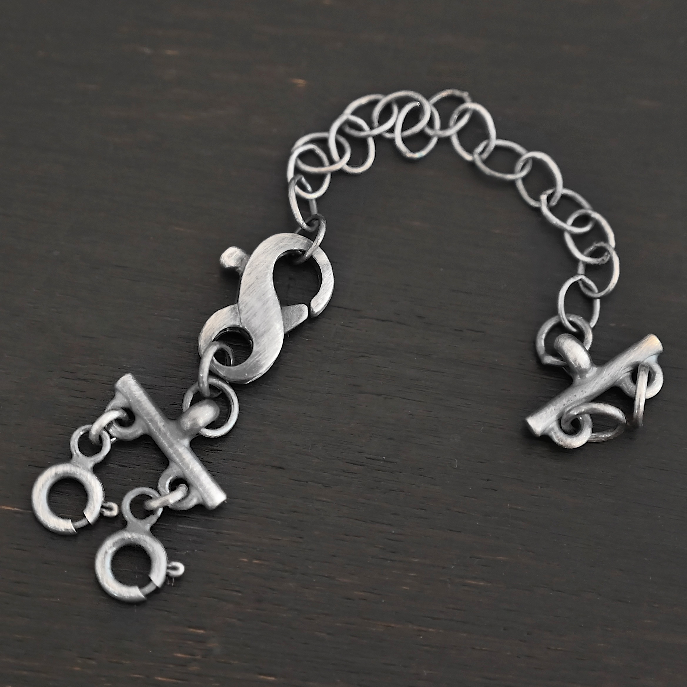 Max Multi strand necklace extender - oxidized 2 strand shown on dark background