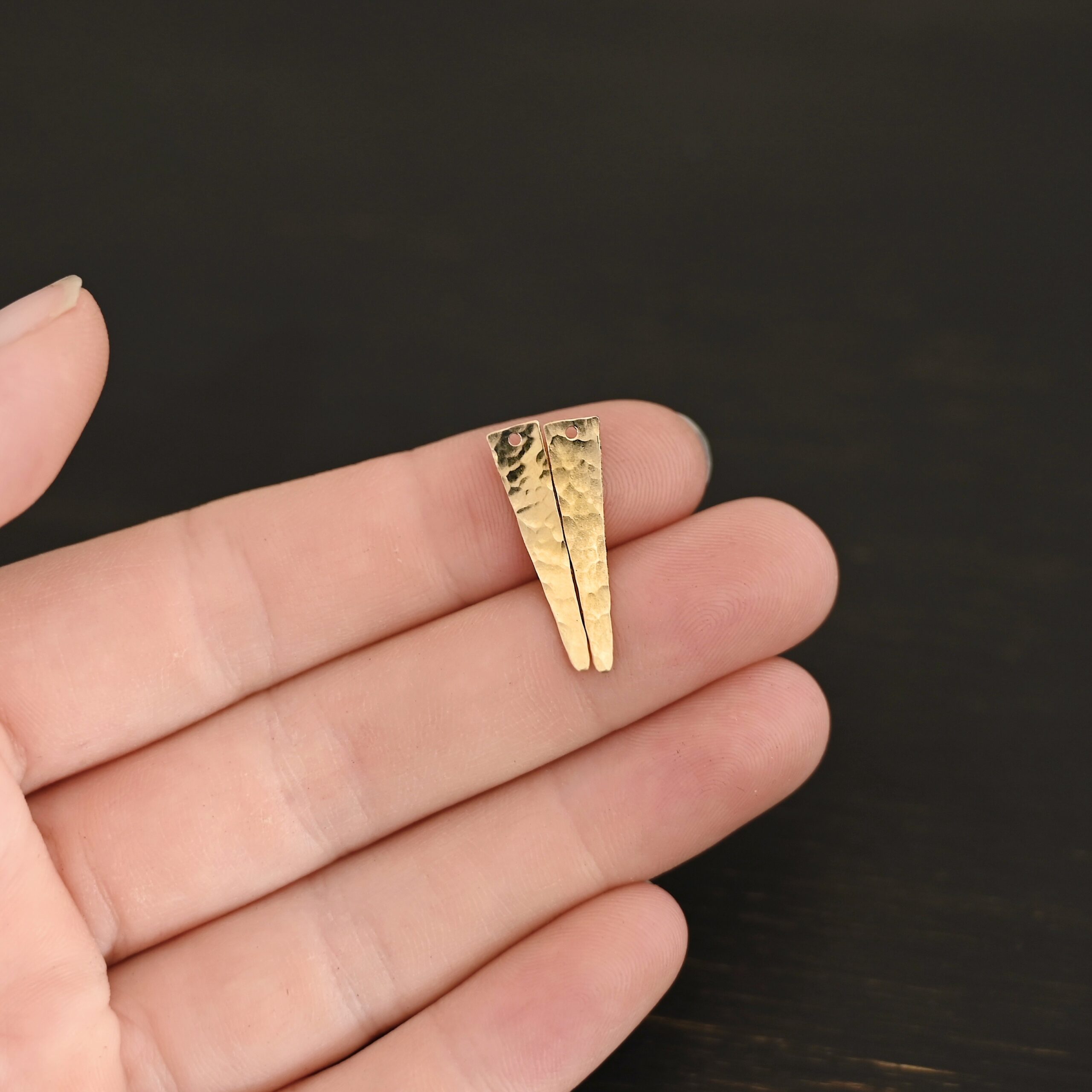 14k Gold Filled triangle blank - large hammered shown in hand