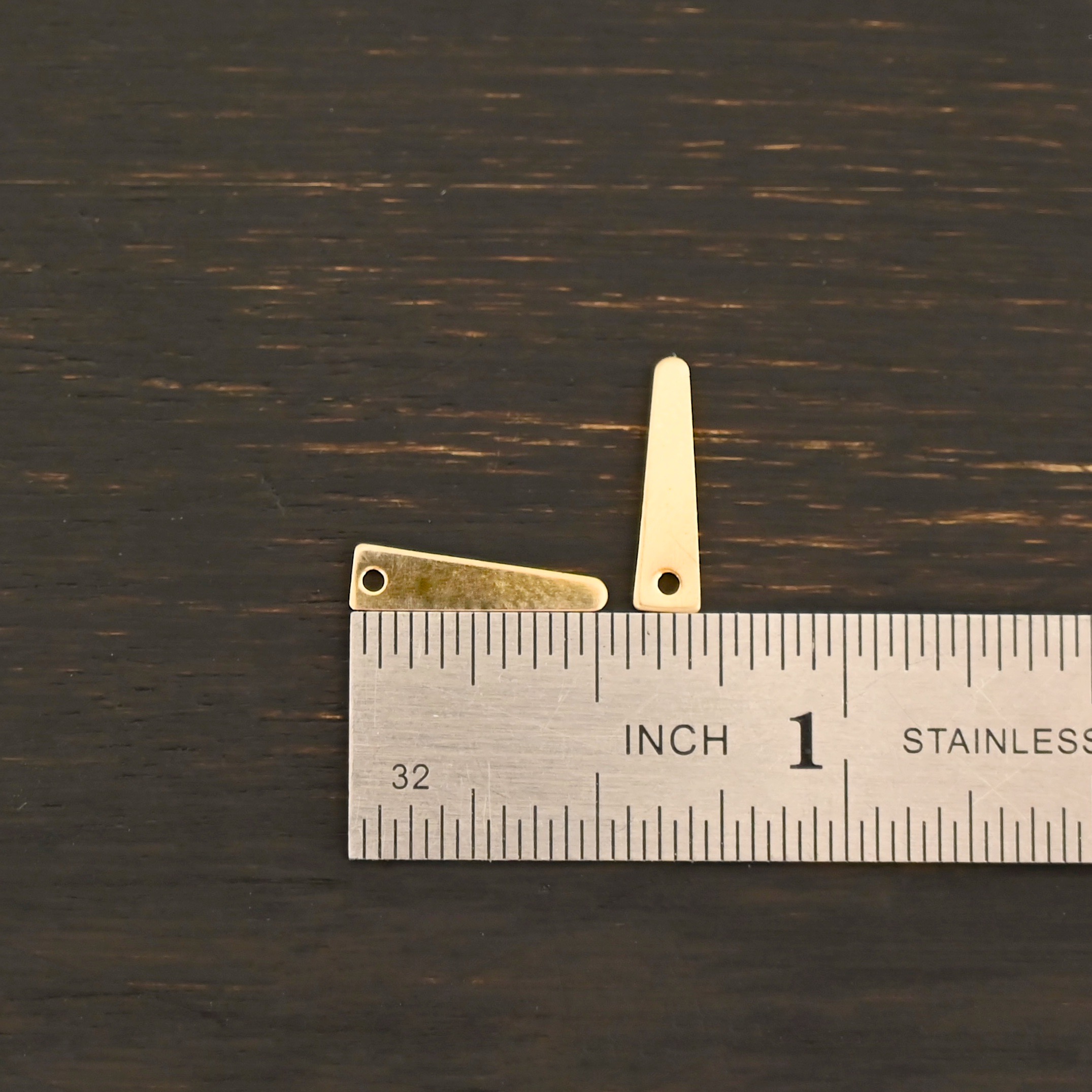 14k Gold Filled triangle blank - small smooth shown by ruler