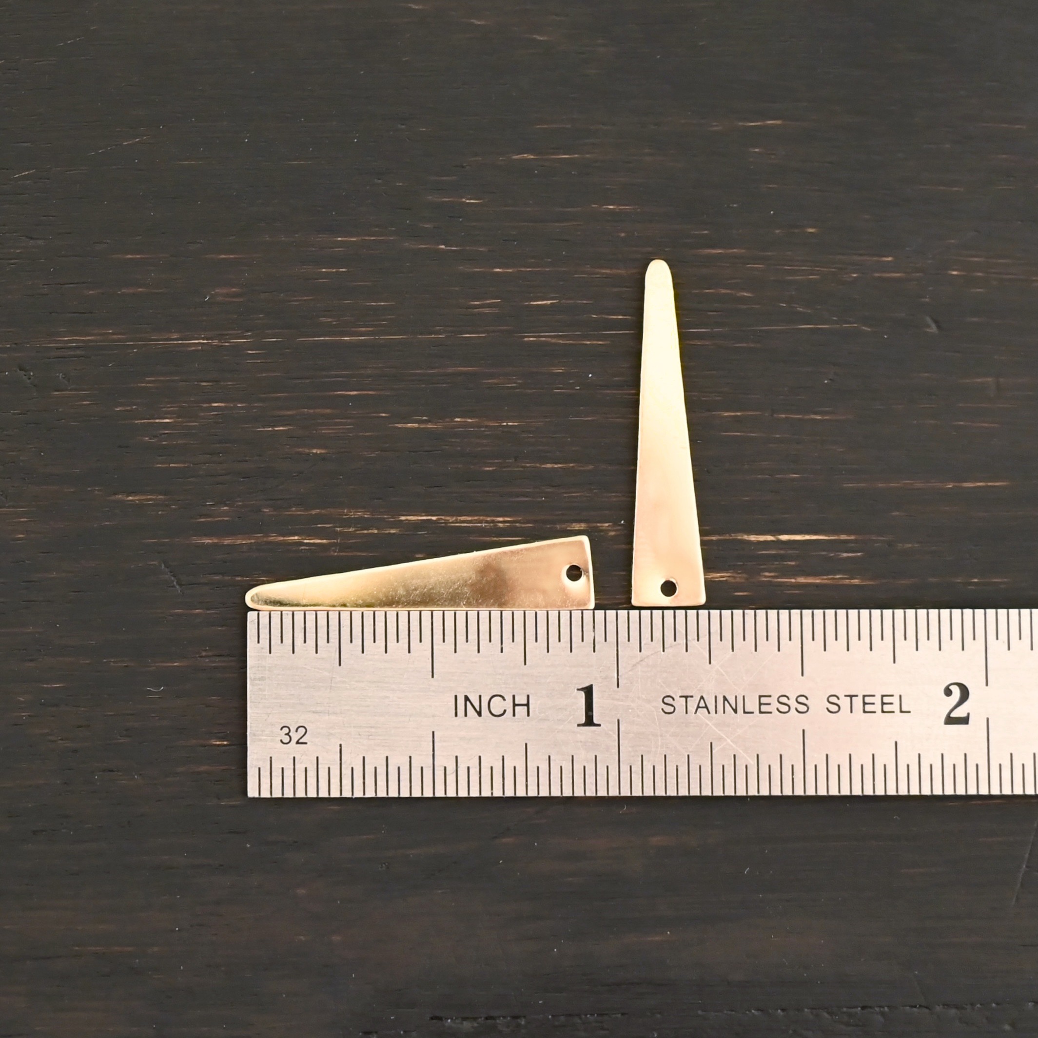 14k Gold Filled triangle blank - large hammered shown by ruler