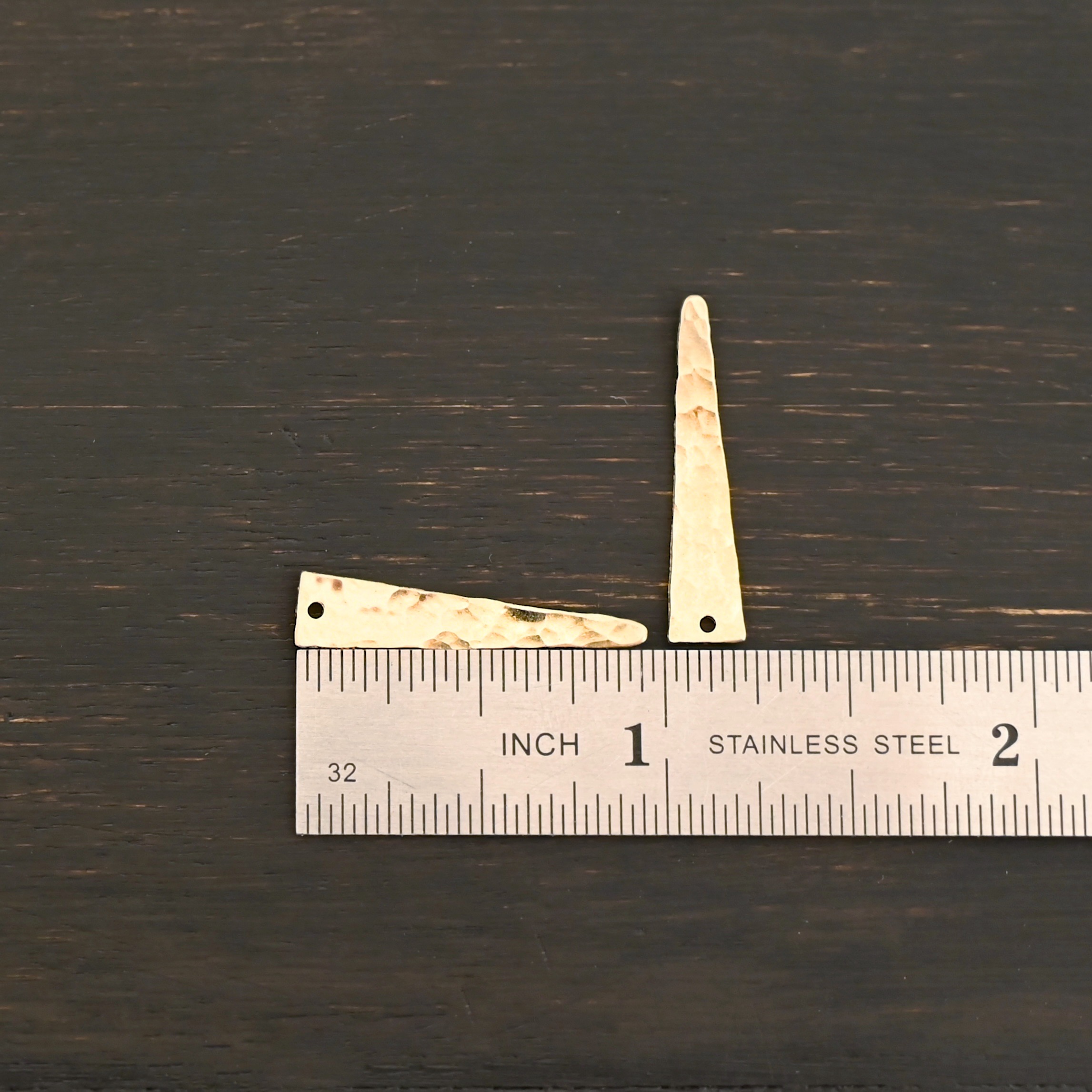 14k Gold Filled triangle blank - large hammered shown by ruler