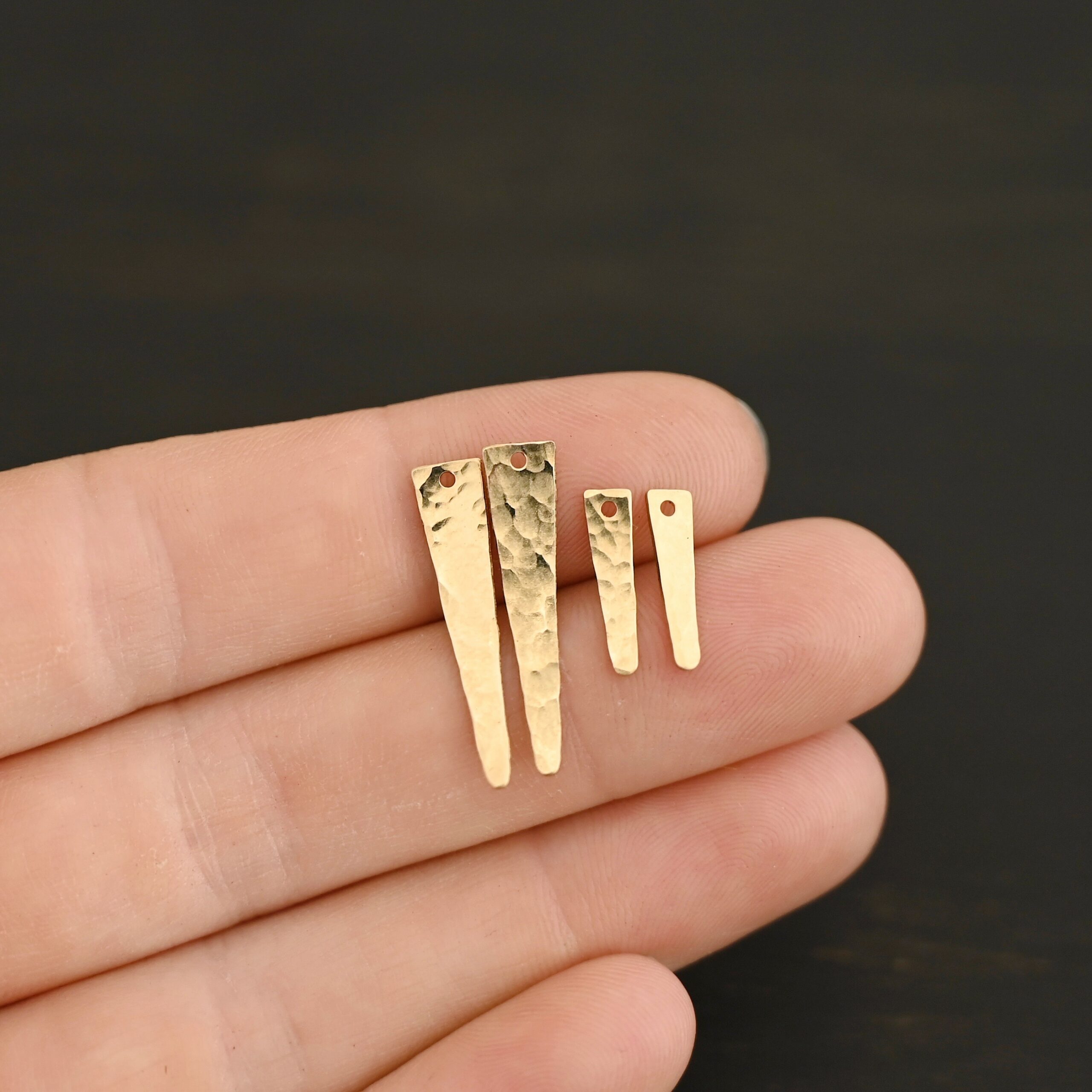 14k Gold Filled triangle blank - hammered shown in hand