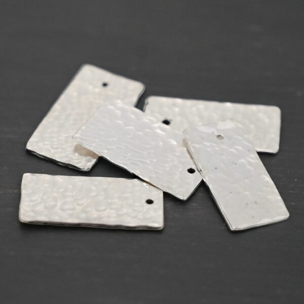 Sterling Silver Hammered Rectangle blank - shiny shown on dark background