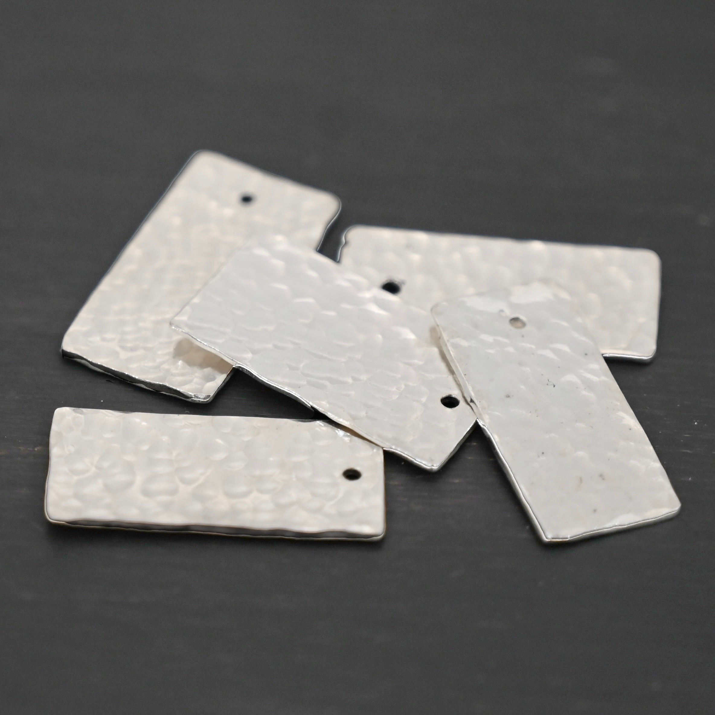 Sterling Silver Hammered Rectangle blank - shiny shown on dark background