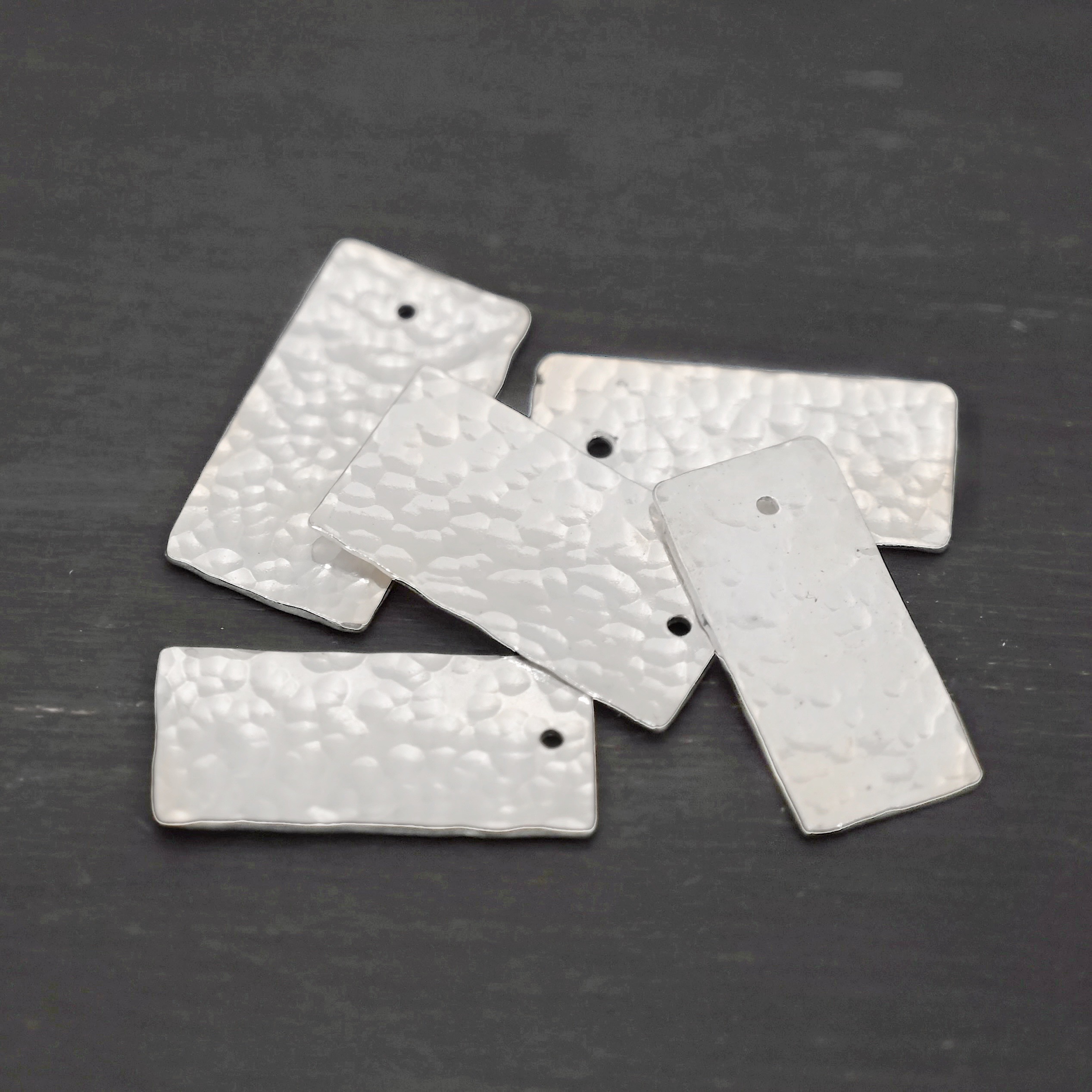 Sterling Silver Hammered Rectangle Blank - shiny shown on dark background