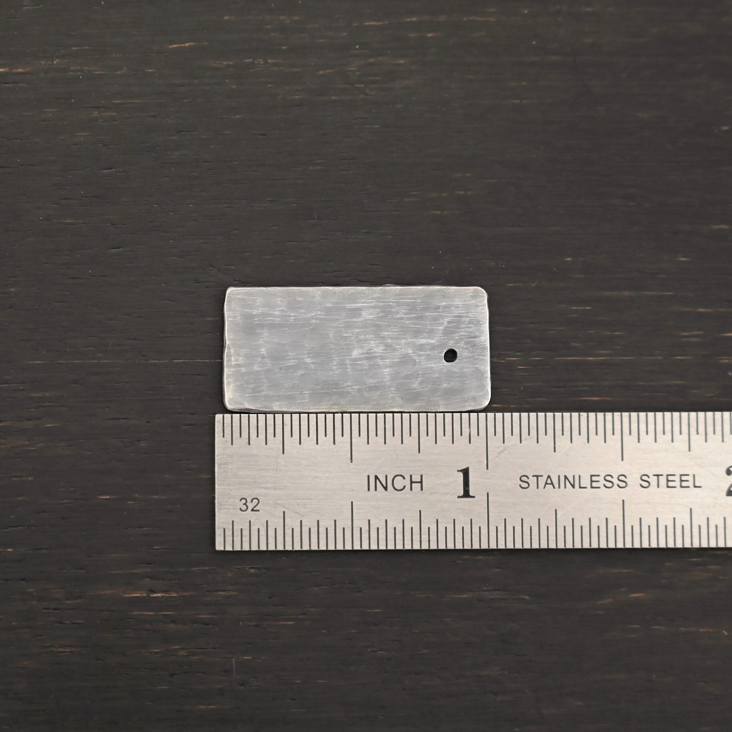 Sterling Silver Hammered Rectangle Blank - oxidized shown by ruler