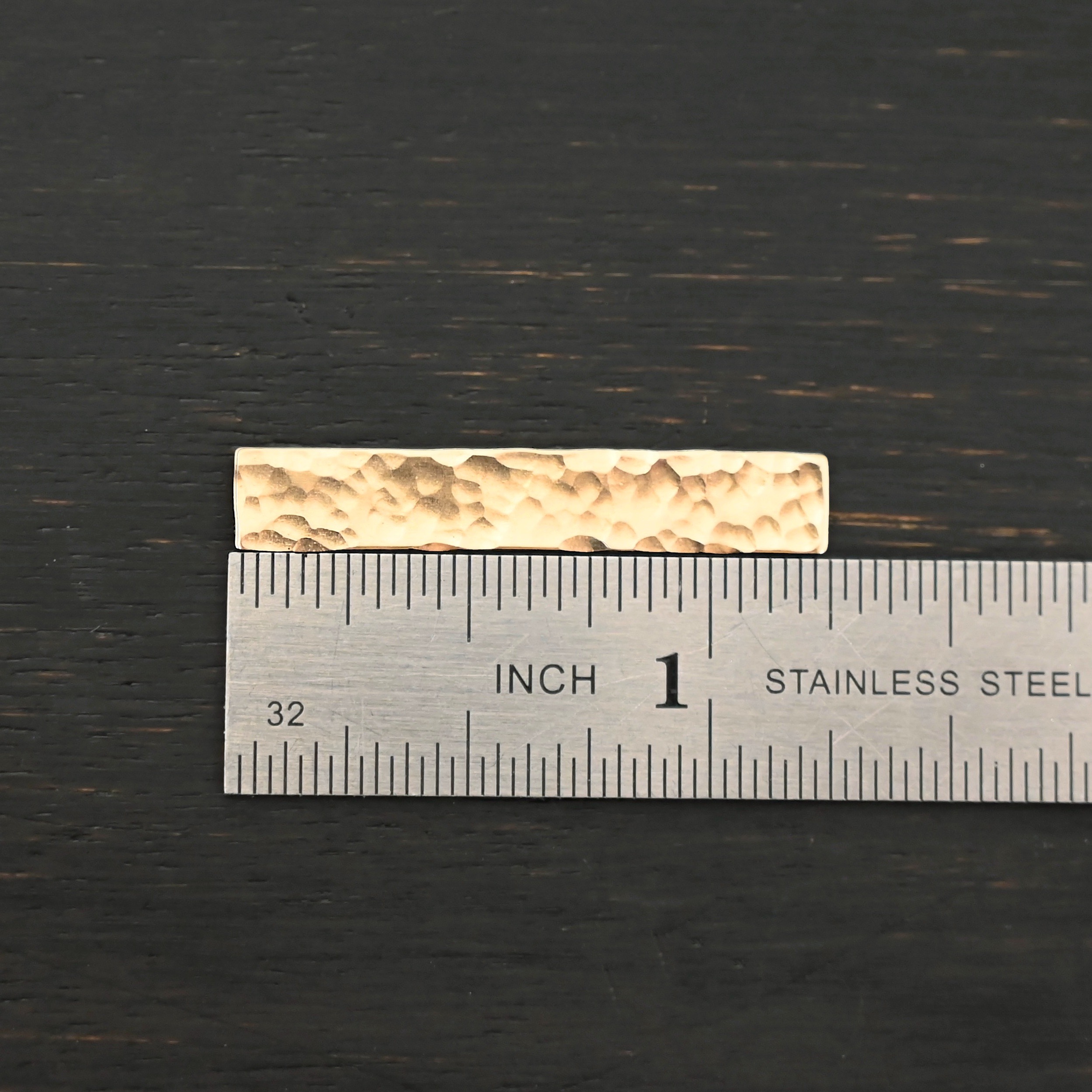 14k gold filled large rectangle blank - hammered 0 holes shown by ruler