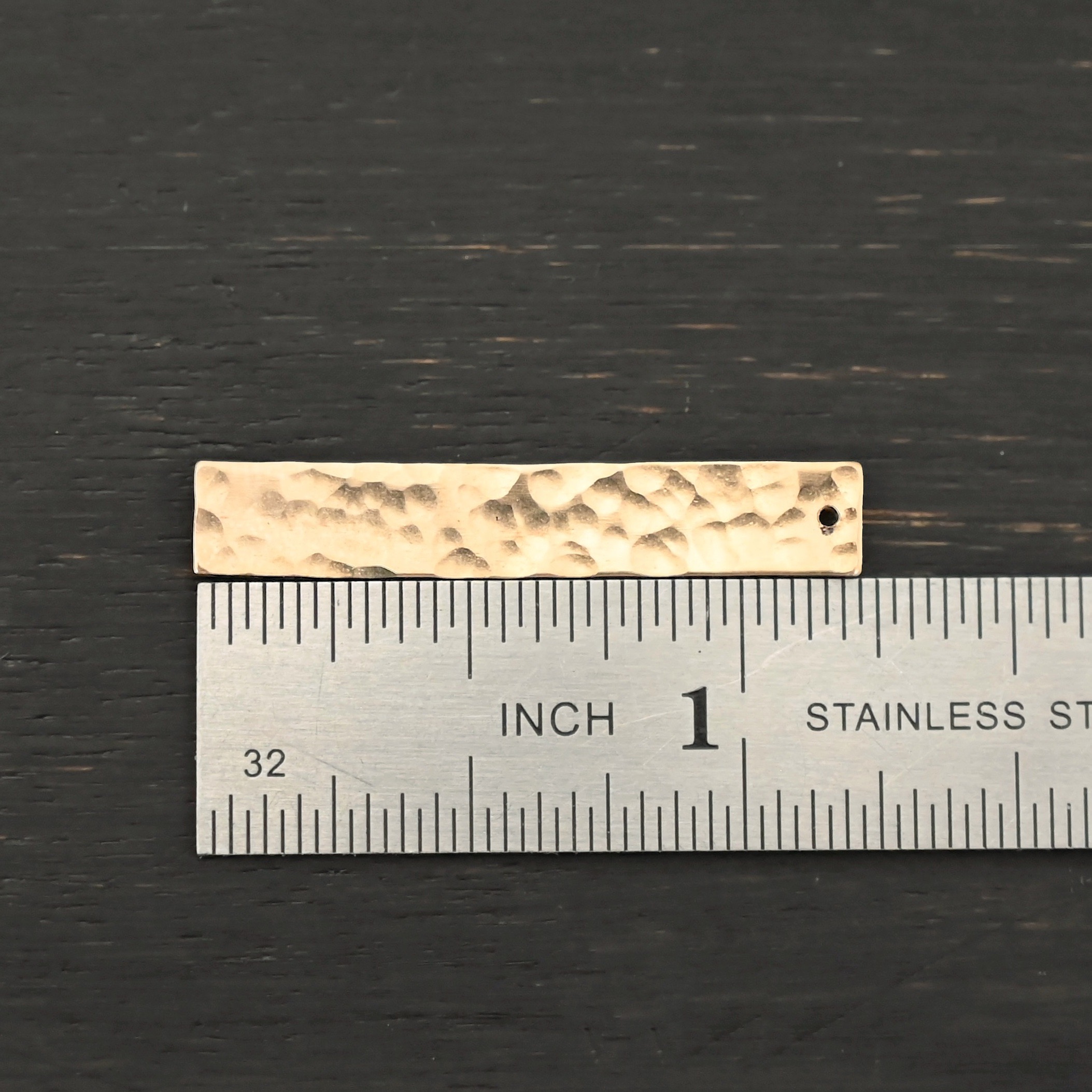 14k gold filled large rectangle blank - hammered 1 hole shown by ruler