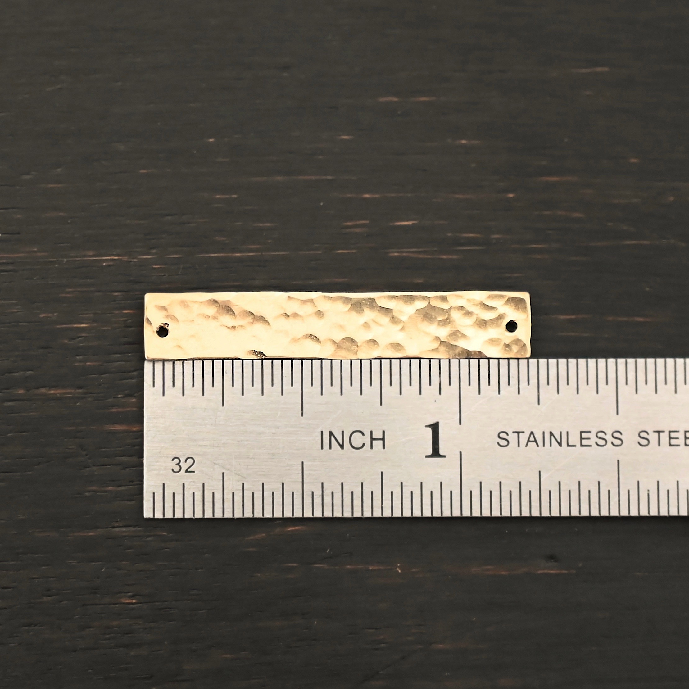 14k gold filled large rectangle blank - hammered 2 holes shown by ruler