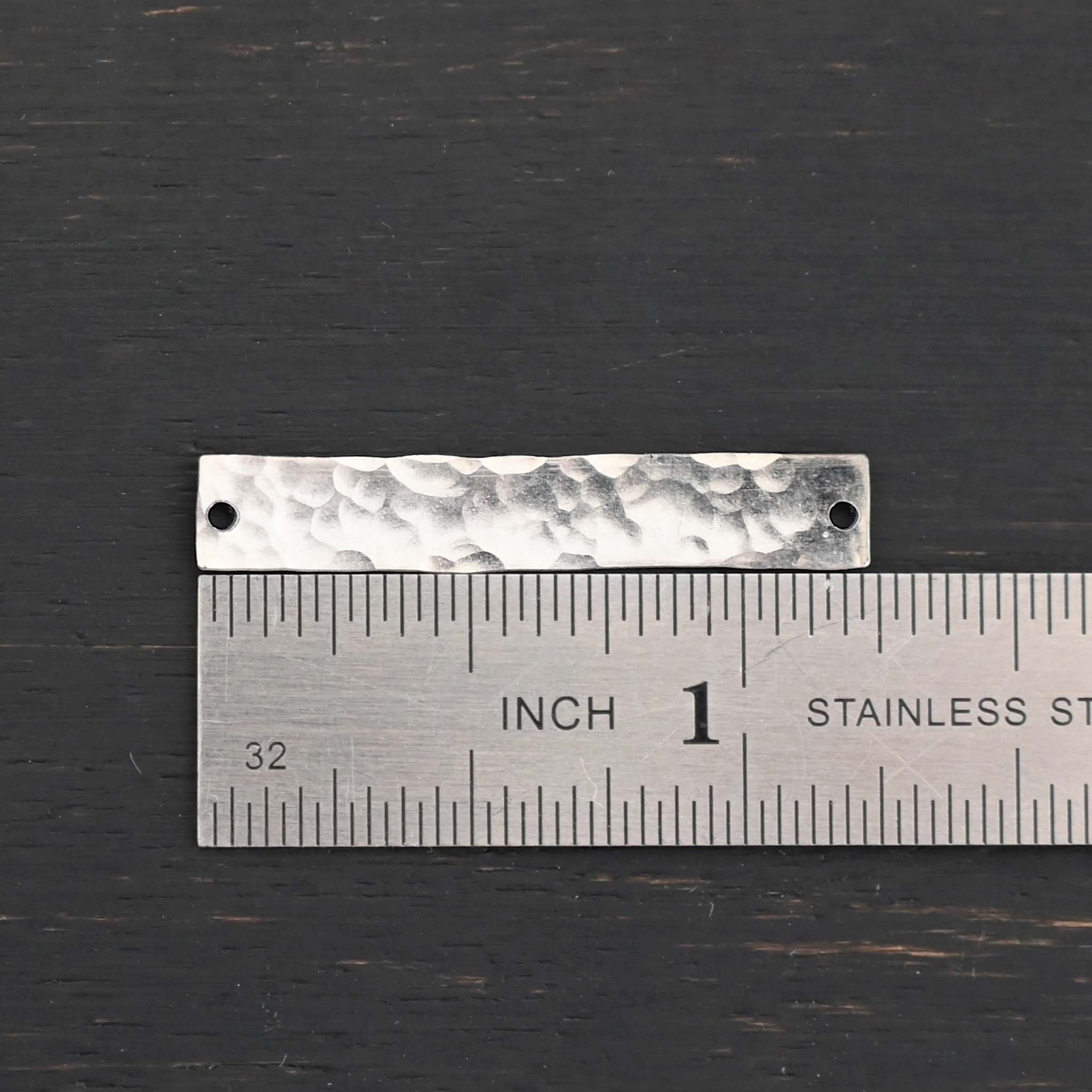 Sterling Silver Large Rectangle Blank - shiny hammered 2 holes shown by ruler