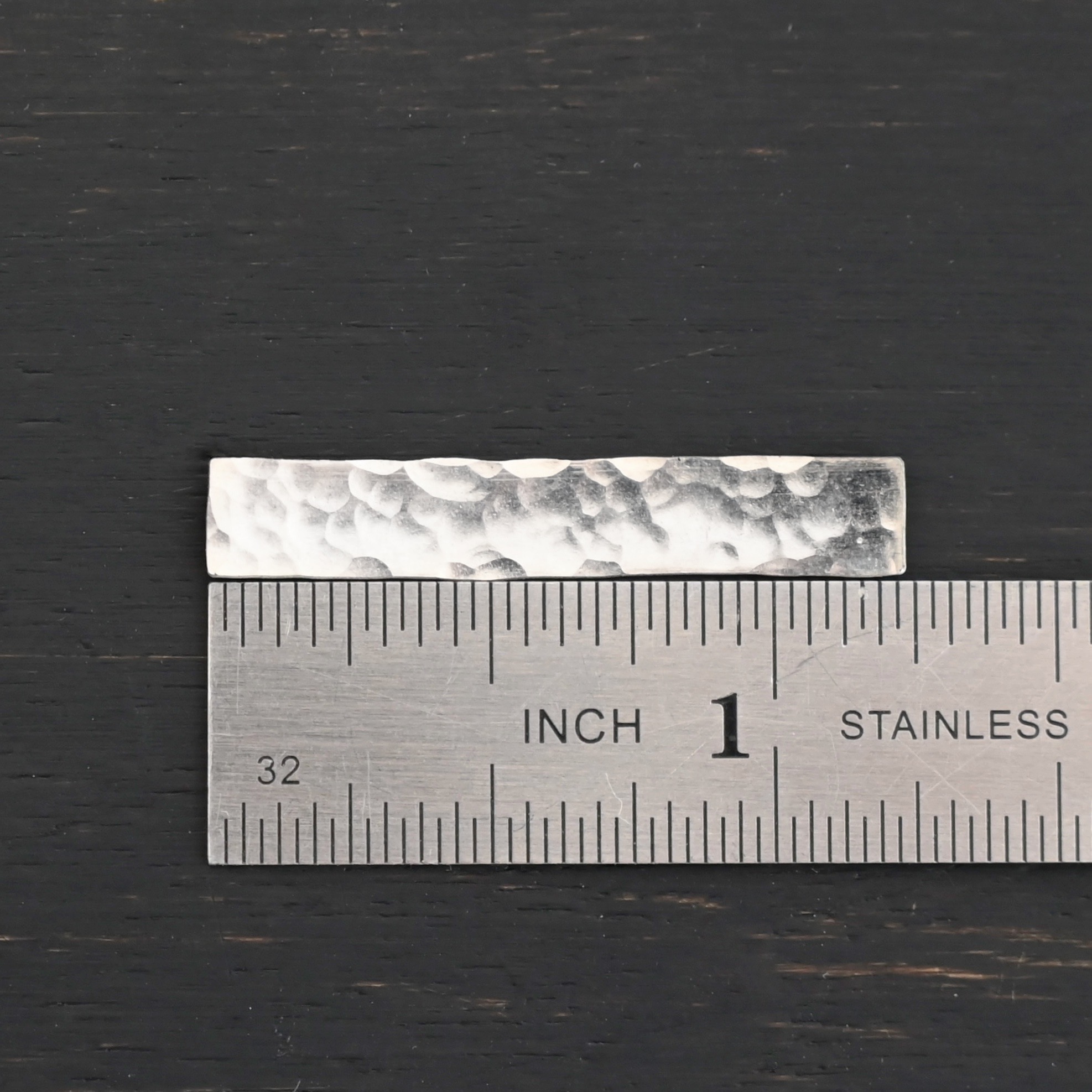Sterling Silver Large Rectangle Blank - shiny hammered 0 holes shown by ruler