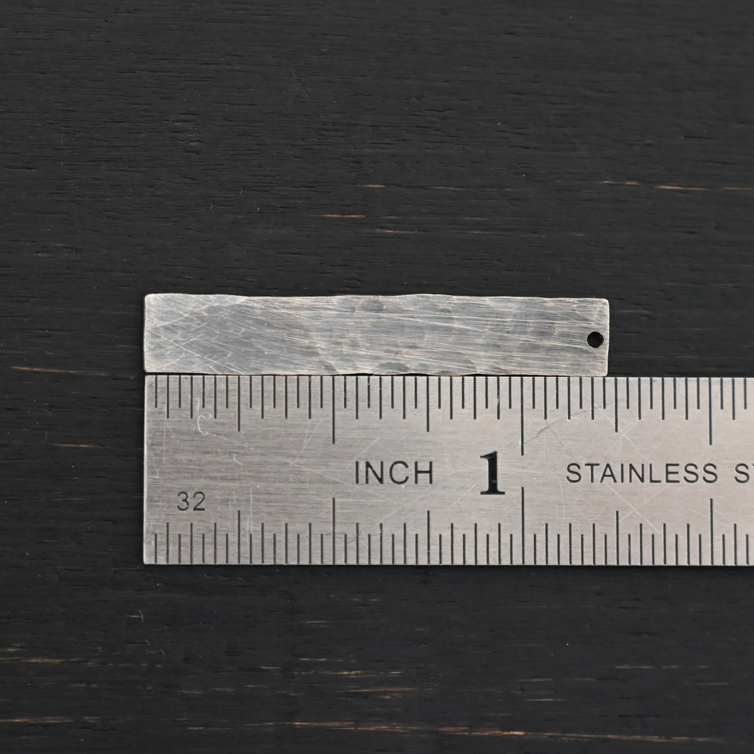 Sterling Silver Large Rectangle Blank - oxidized hammered 1 hole shown by ruler