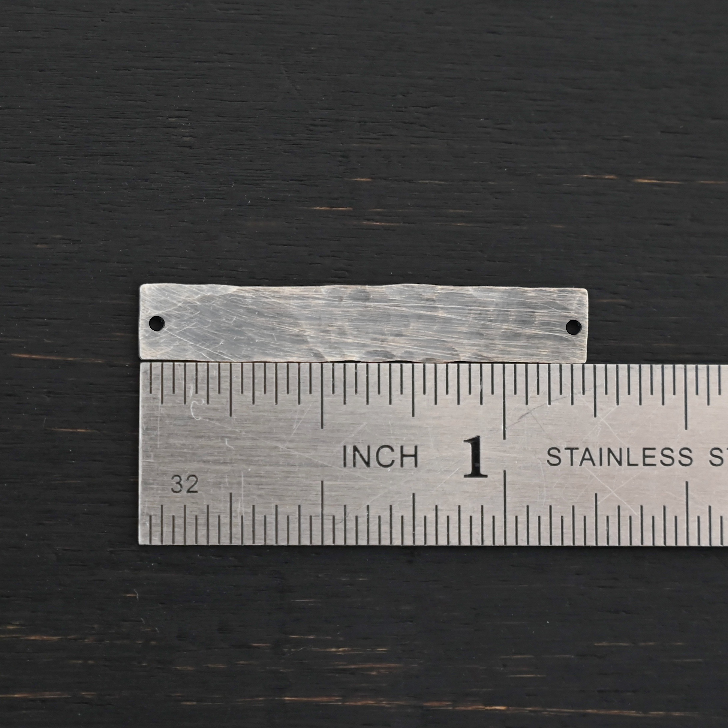 Sterling Silver Large Rectangle Blank - oxidized hammered 2 holes shown by ruler