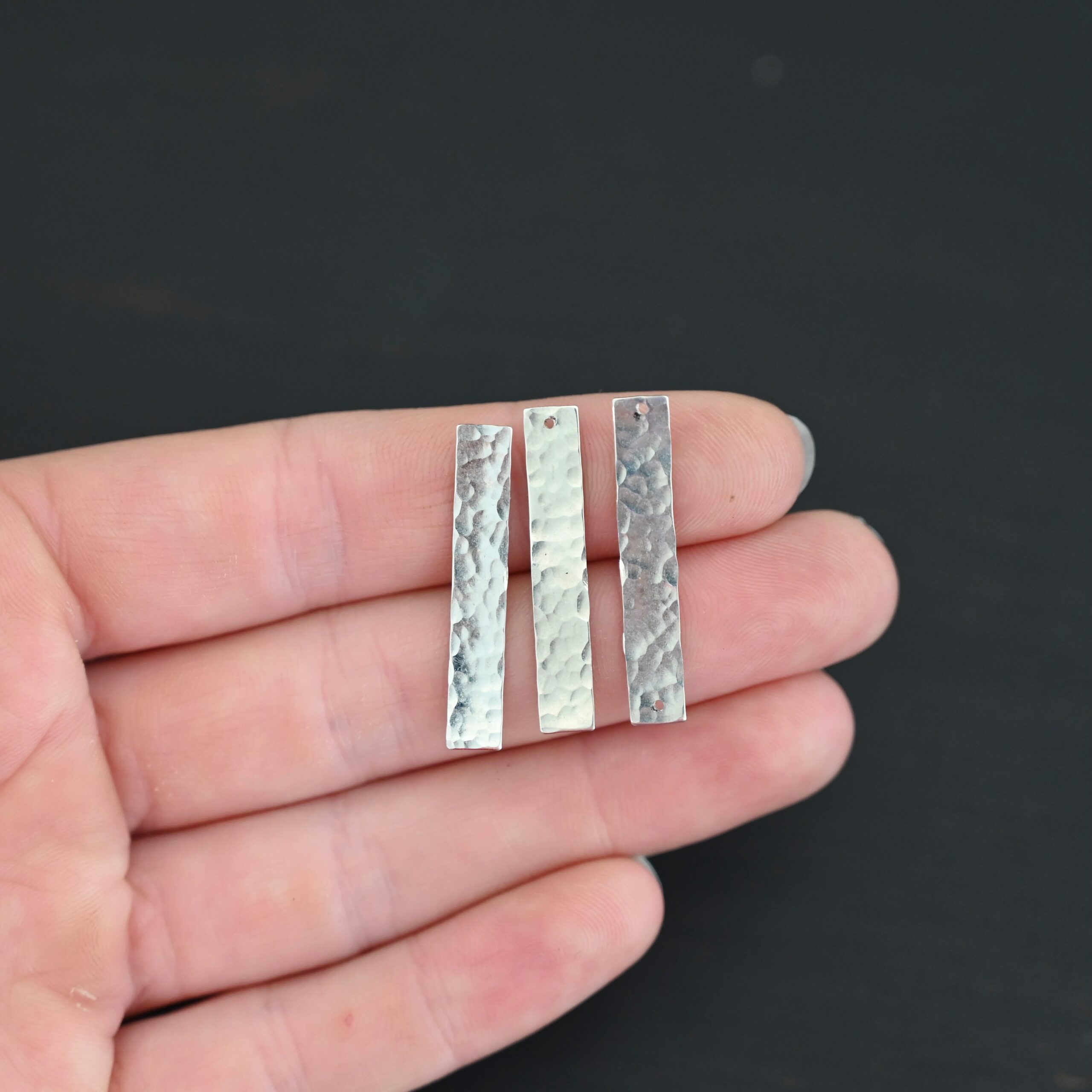 Sterling Silver large rectangle blanks - shiny hammered shown in hand