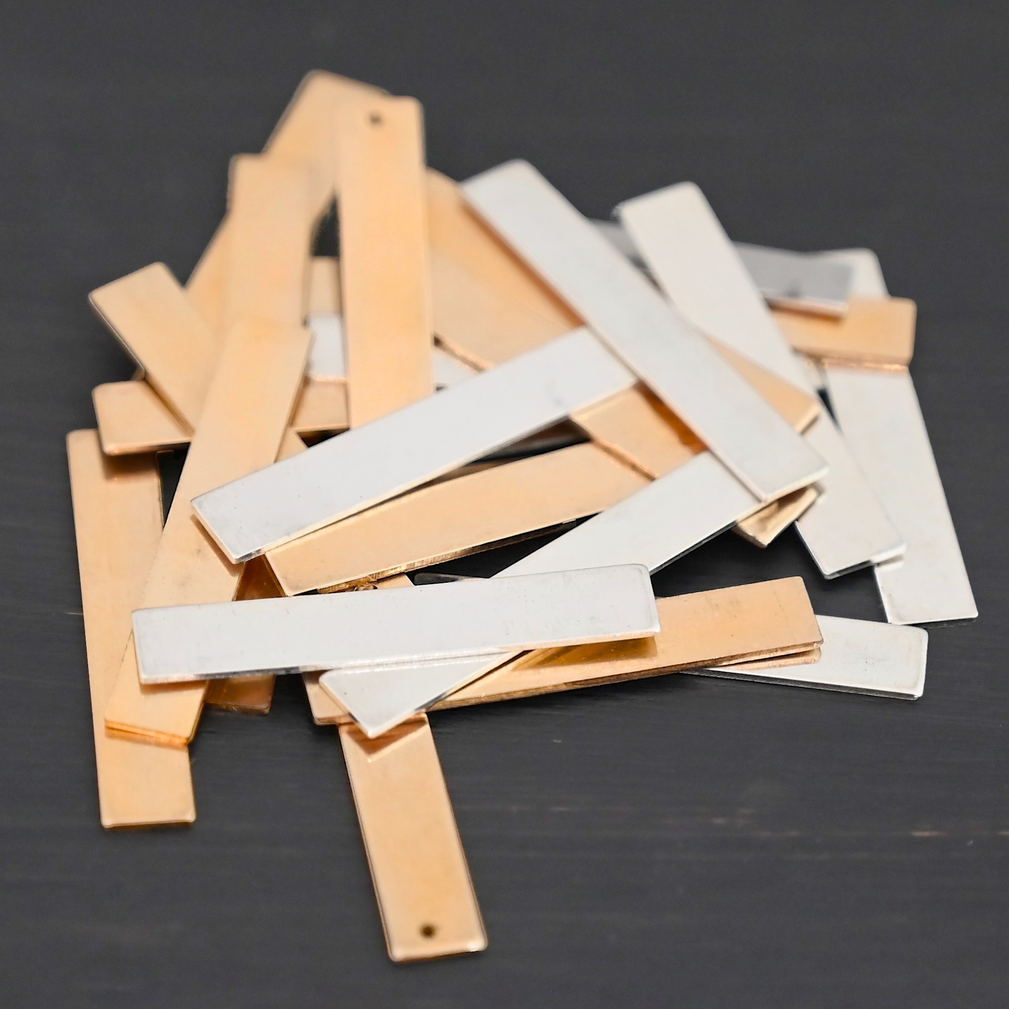 Large Rectangle Blank - sterling silver & 14k gold filled shown on dark background