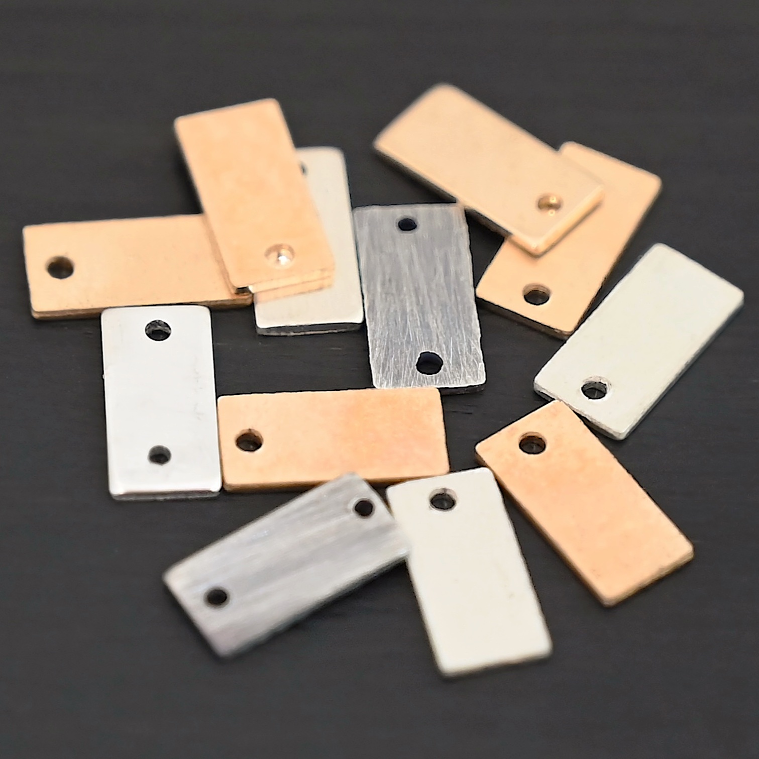 Small Rectangle Blank - sterling silver & 14k gold filled shown on dark background