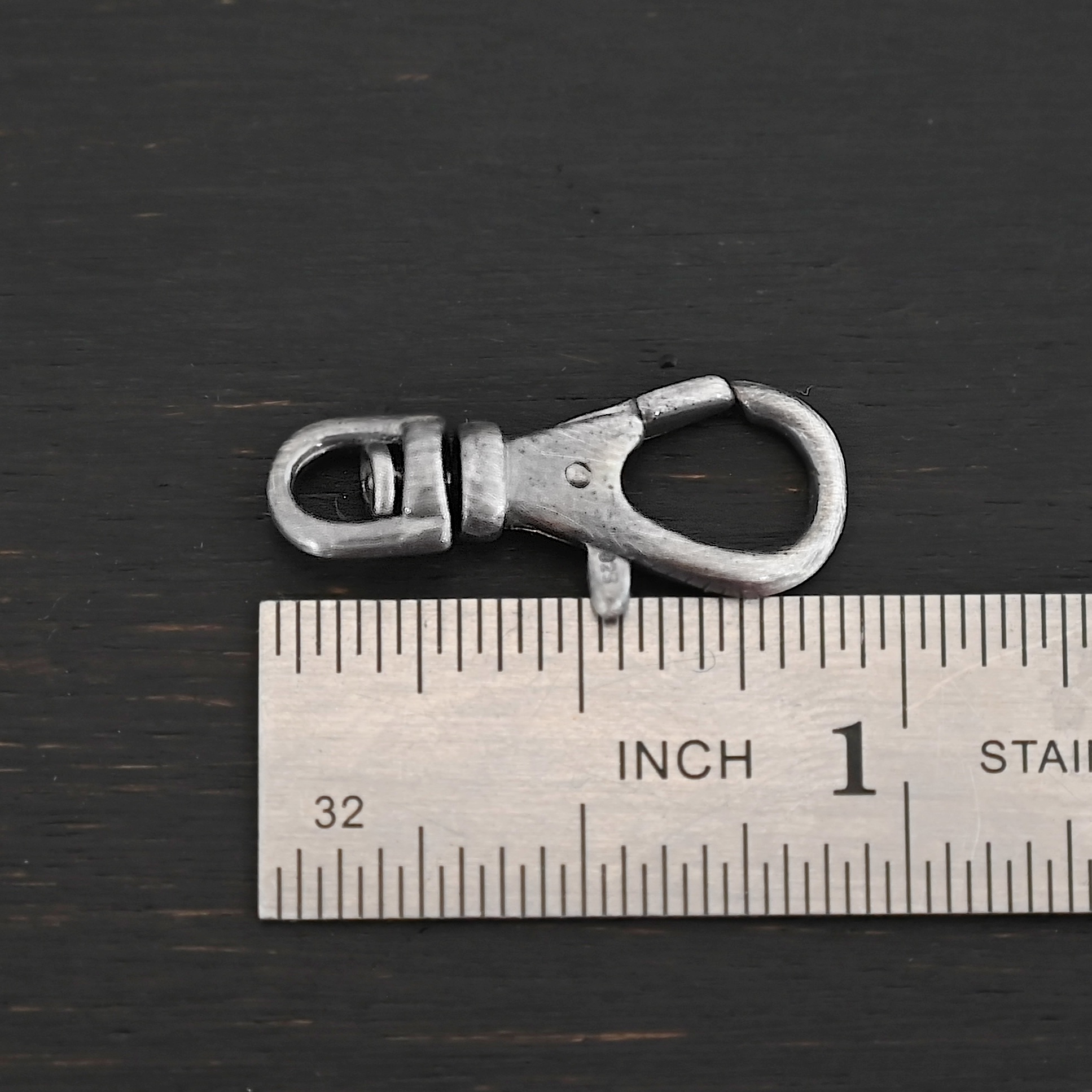 Sofia Swivel Lobster Claw - oxidized shown by ruler