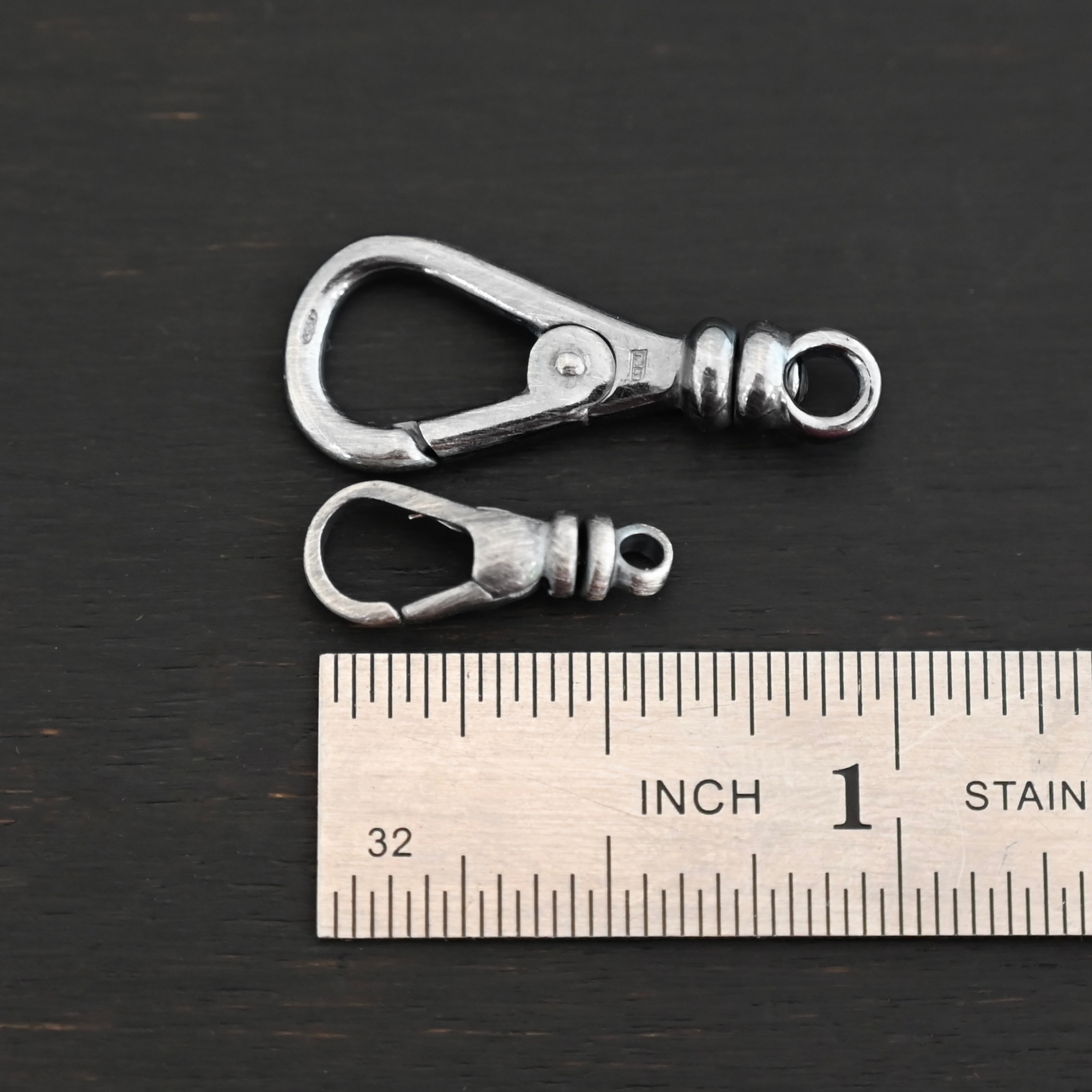 Sage Swivel Lobster Claw Clasp - oxidized shown by ruler