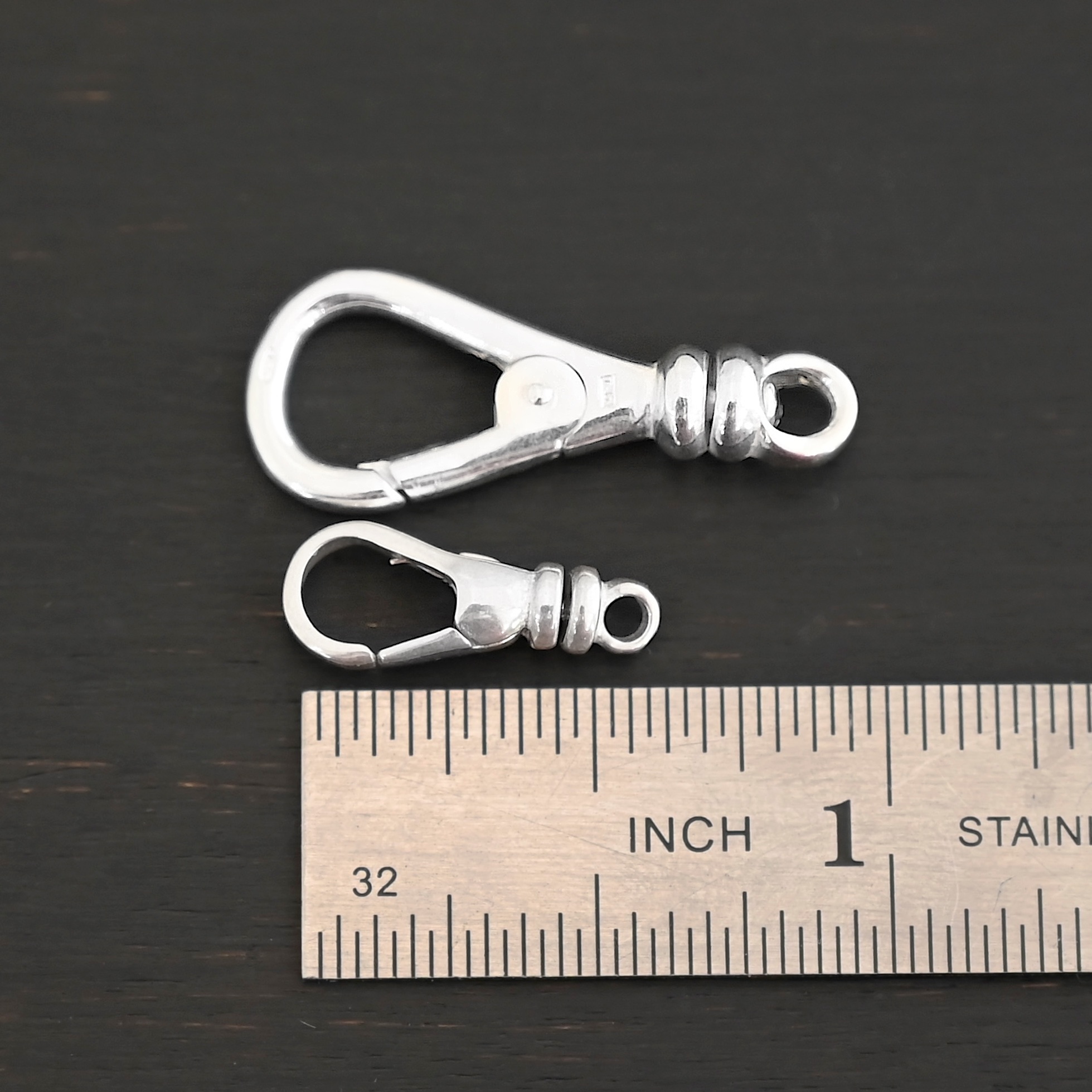 Sage Swivel Lobster Claw Clasp - shiny shown by ruler