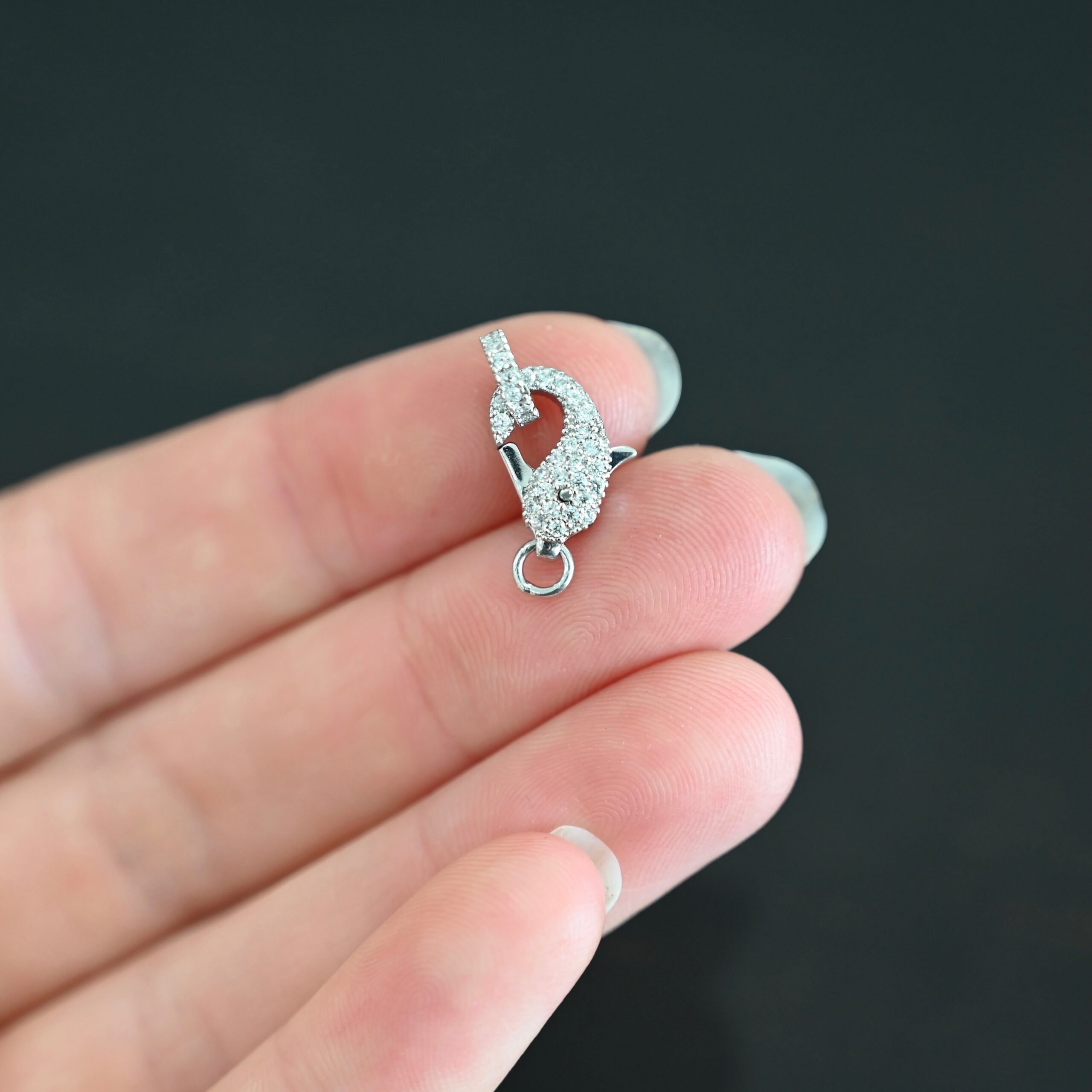 Caroline CZ Lobster Claw shown in hand