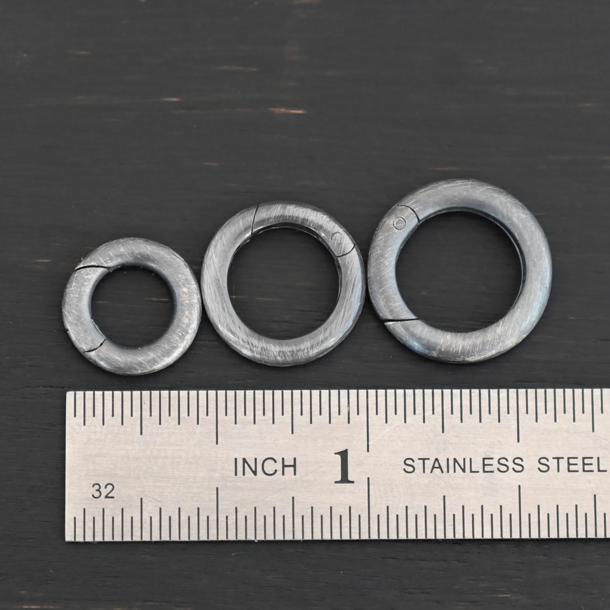 Piper Push Clasp - oxidized shown by ruler