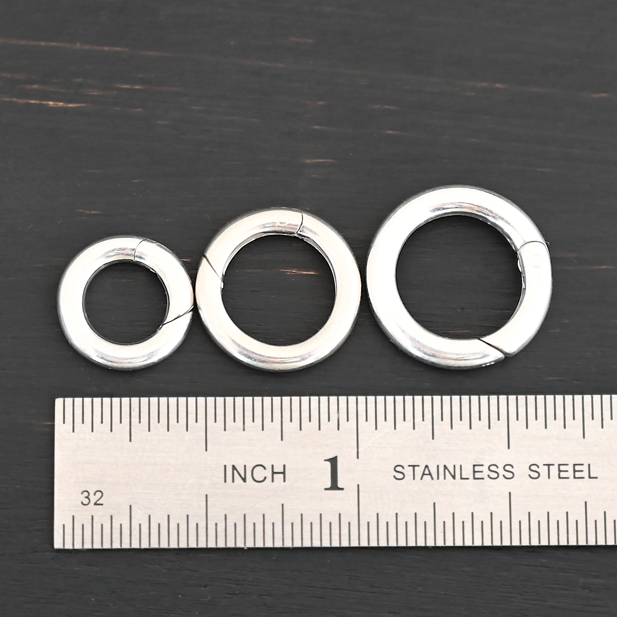 Piper Push Clasp - shiny shown by ruler