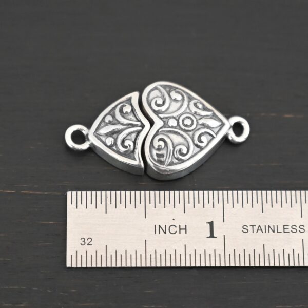 Magnetic Heart Clasp shown by ruler