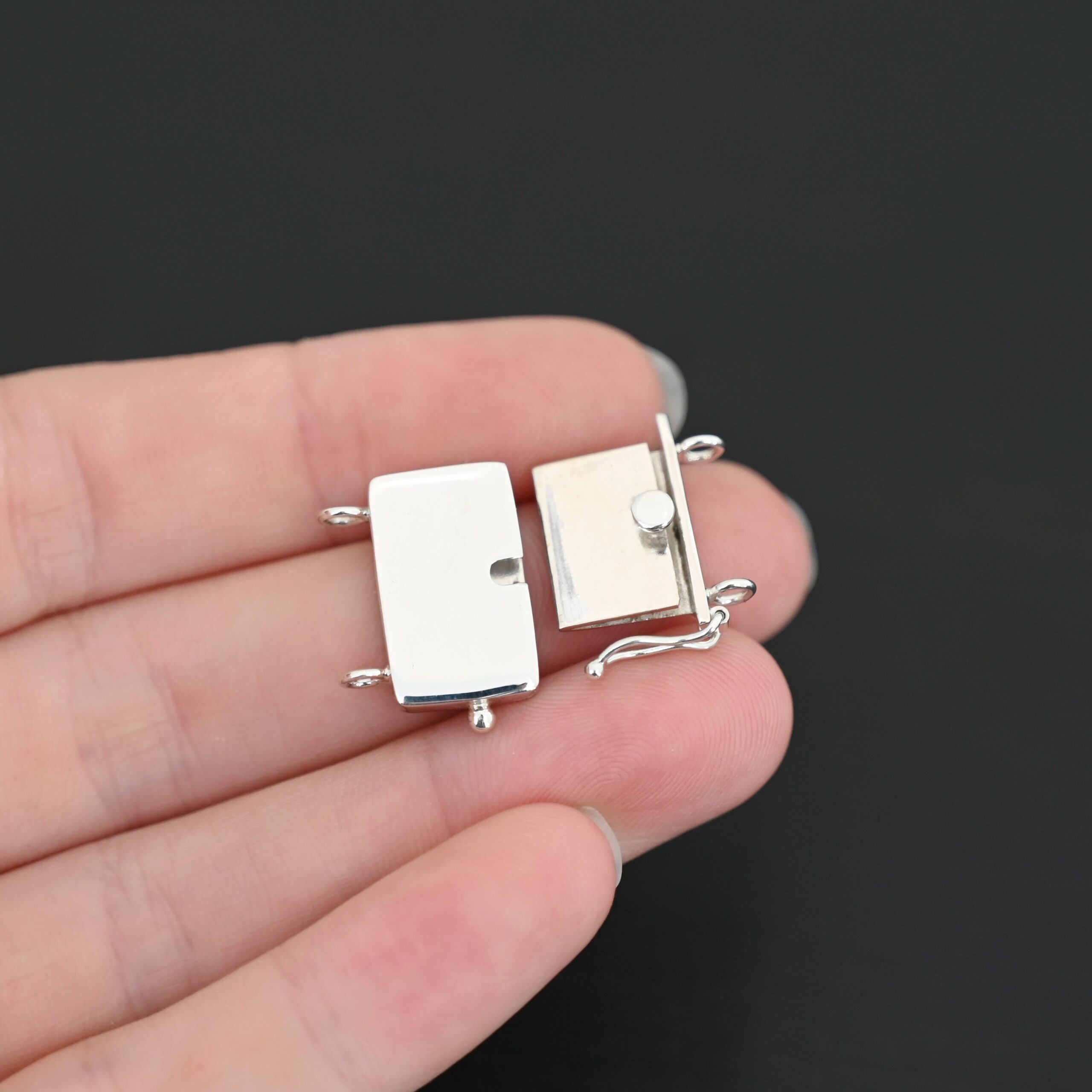 Box Clasp - shiny shown in hand