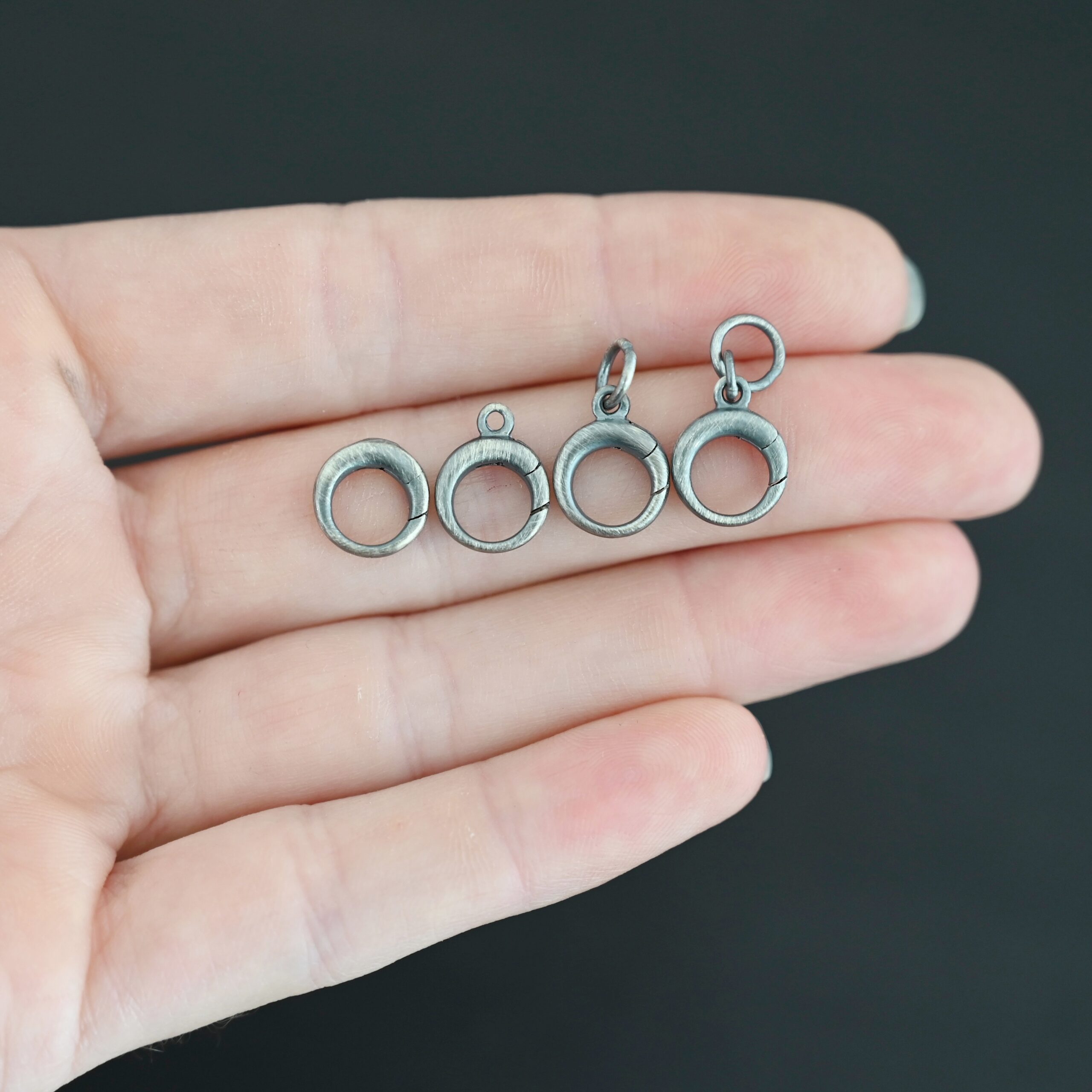 Pearl Push Clasp - small oxidized shown in hand