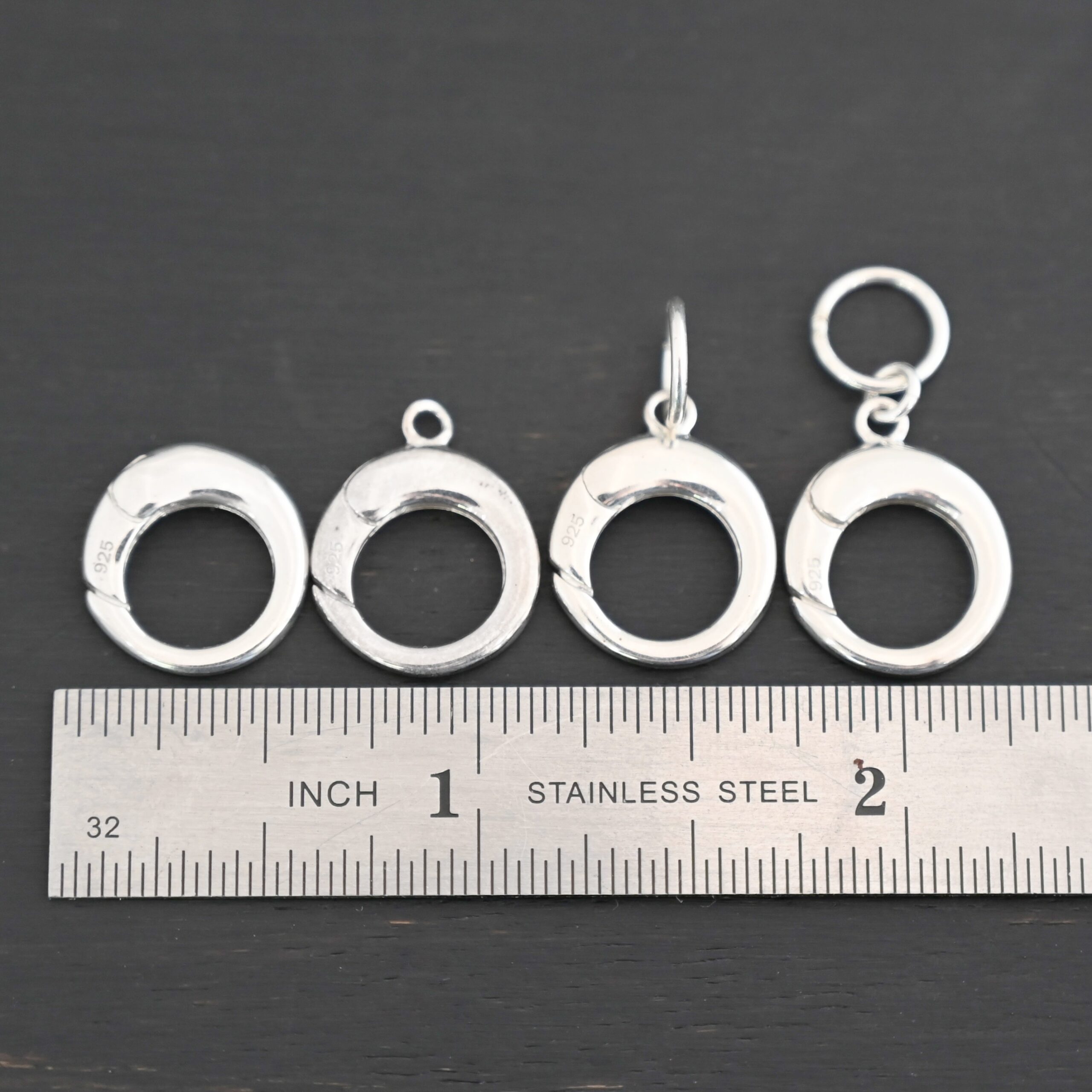 Pearl Push Clasp - large shiny shown by ruler