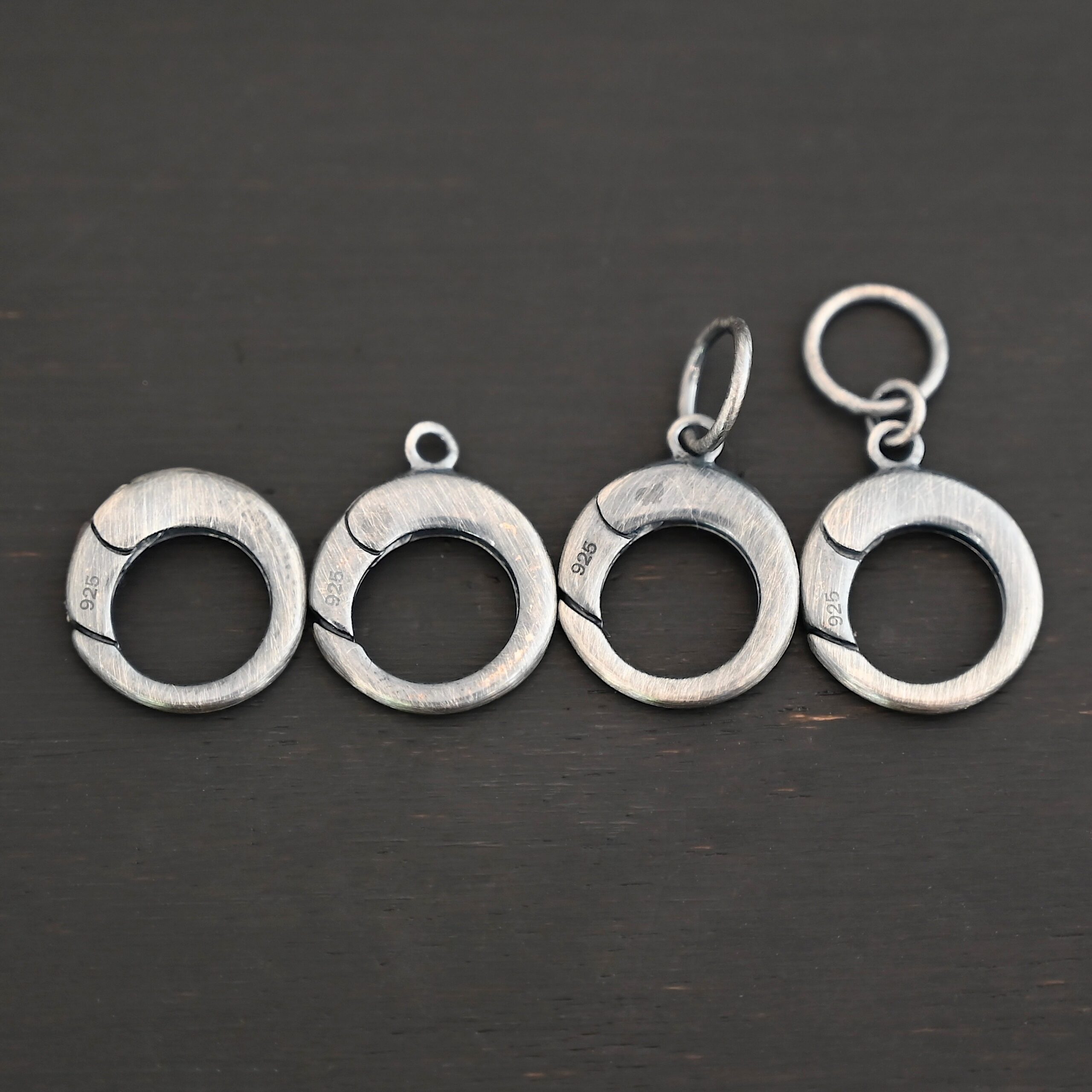 Pearl Push Clasp - large oxidized shown on dark background