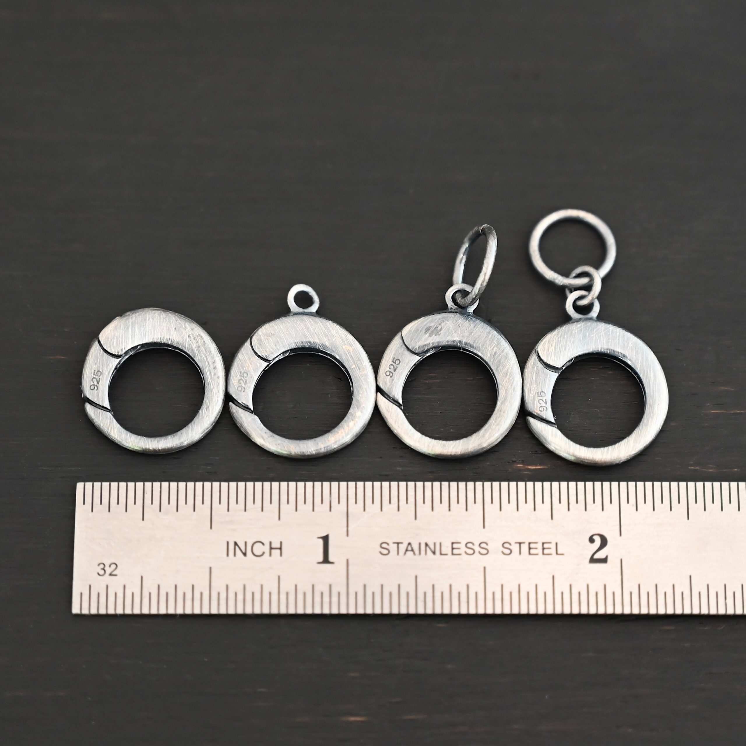 Pearl Push Clasp - large oxidized shown on dark background