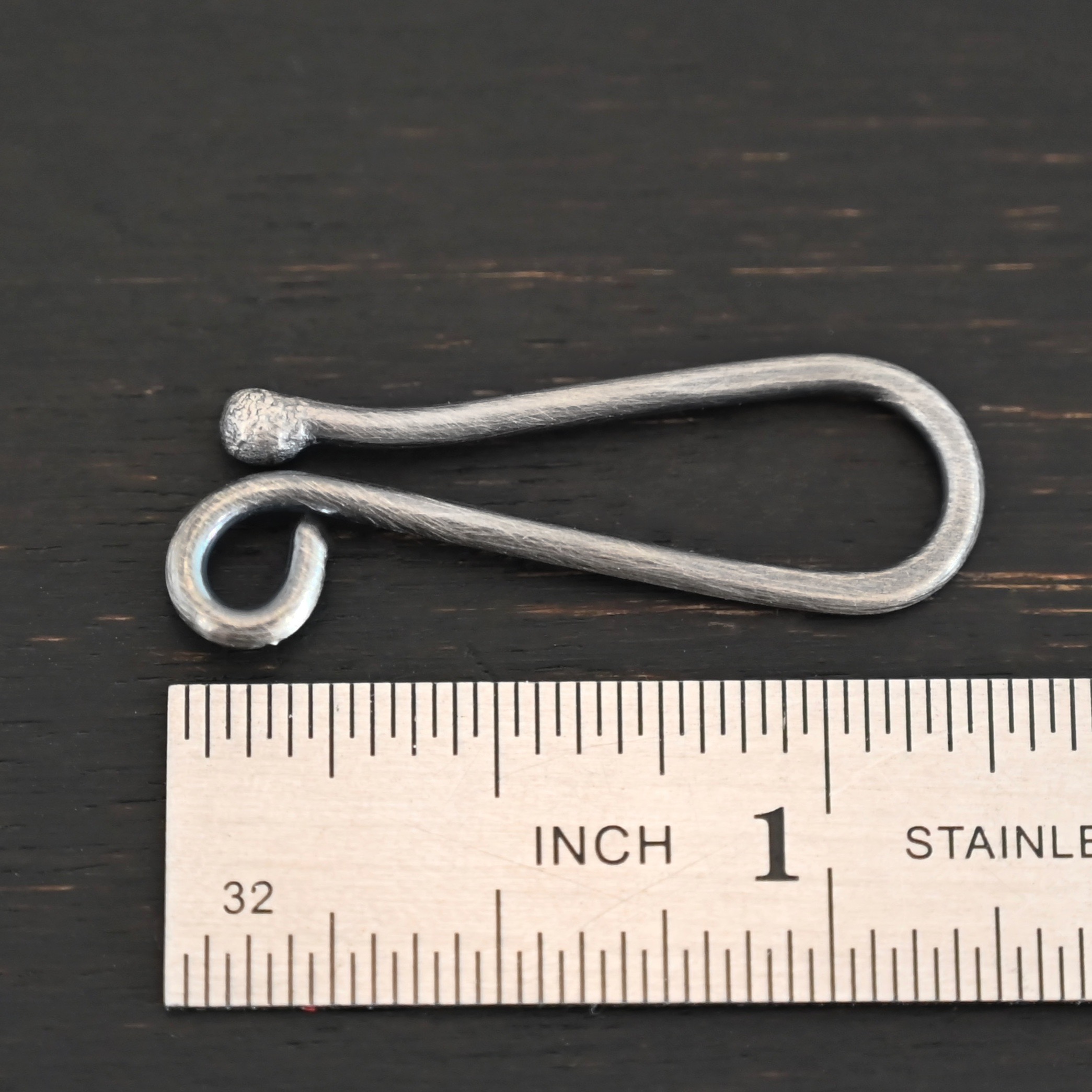 Hazel Hook Clasp - oxidized shown by ruler