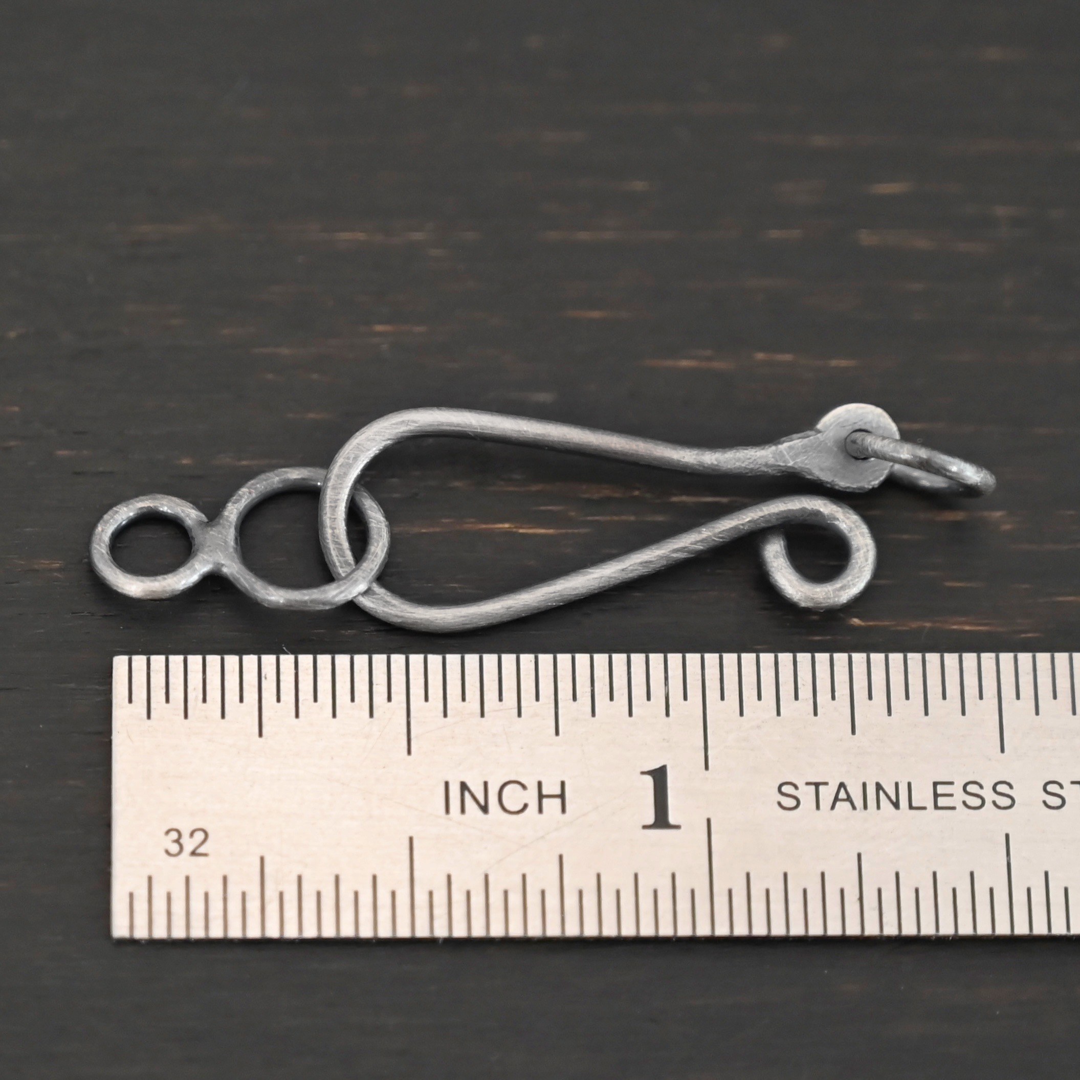 Haylee Hook Clasp - oxidized shown by ruler