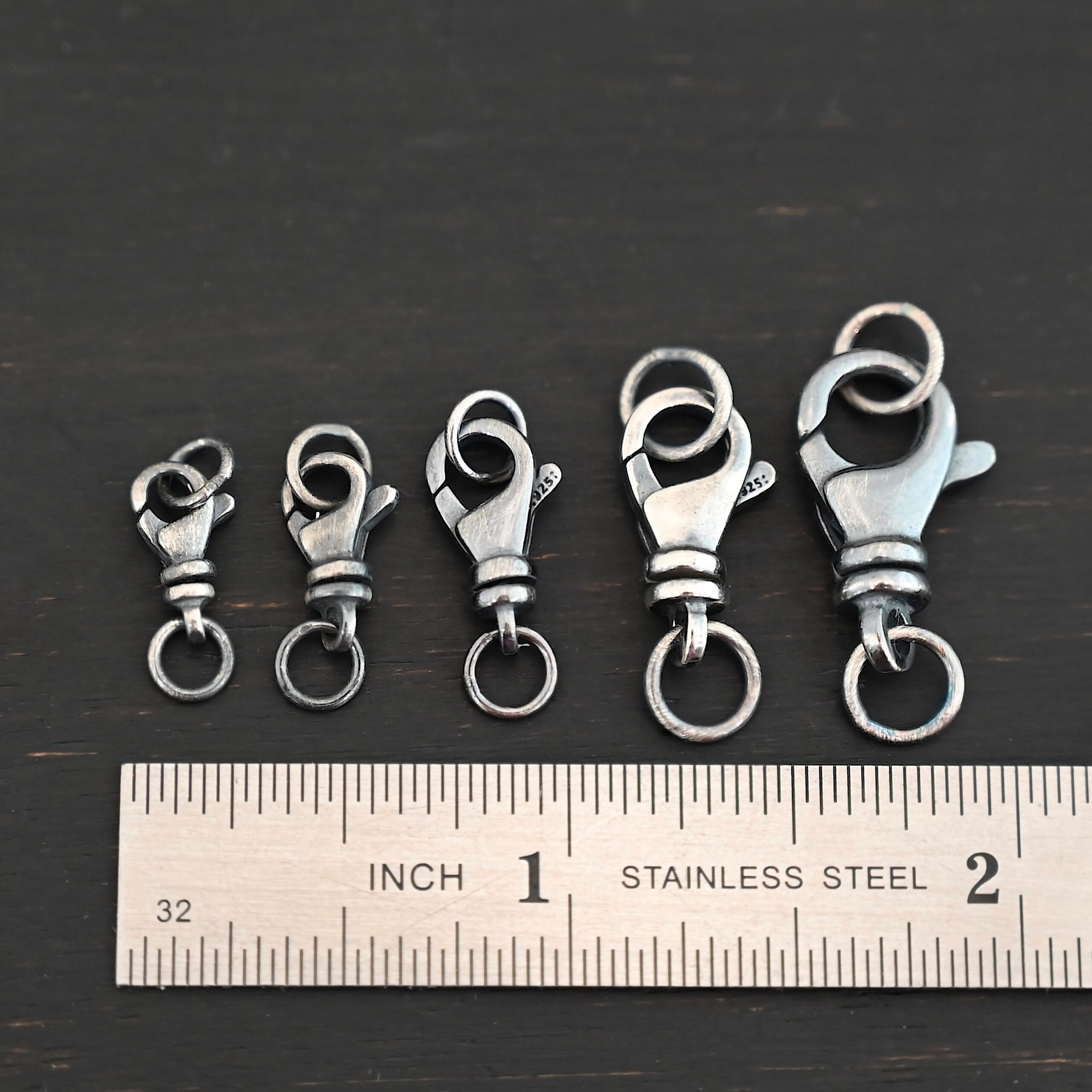 Sammy Swivel Lobster Claw - oxidized closed shown by ruler